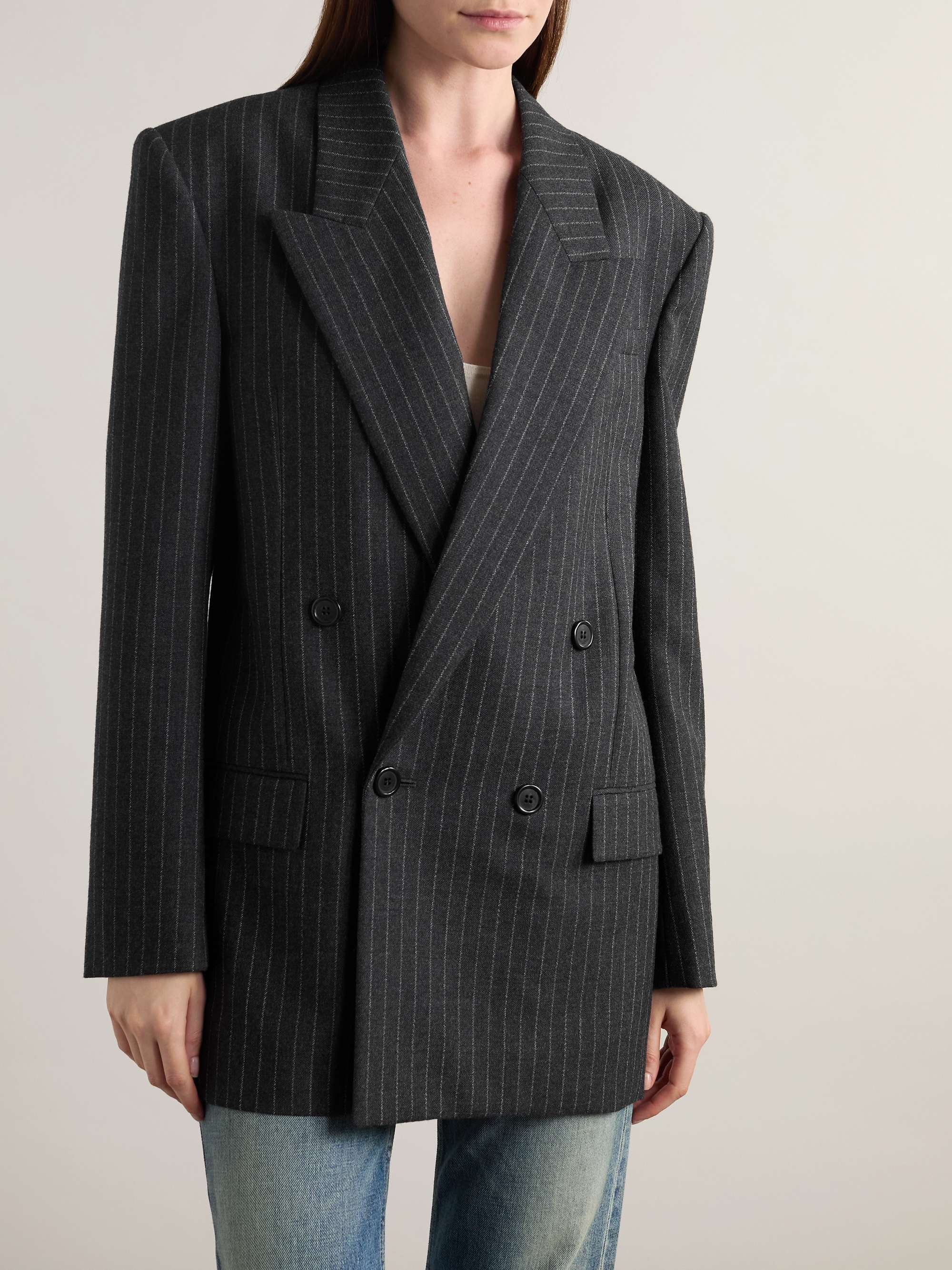 Oversized double-breasted pinstriped wool-flannel blazer view