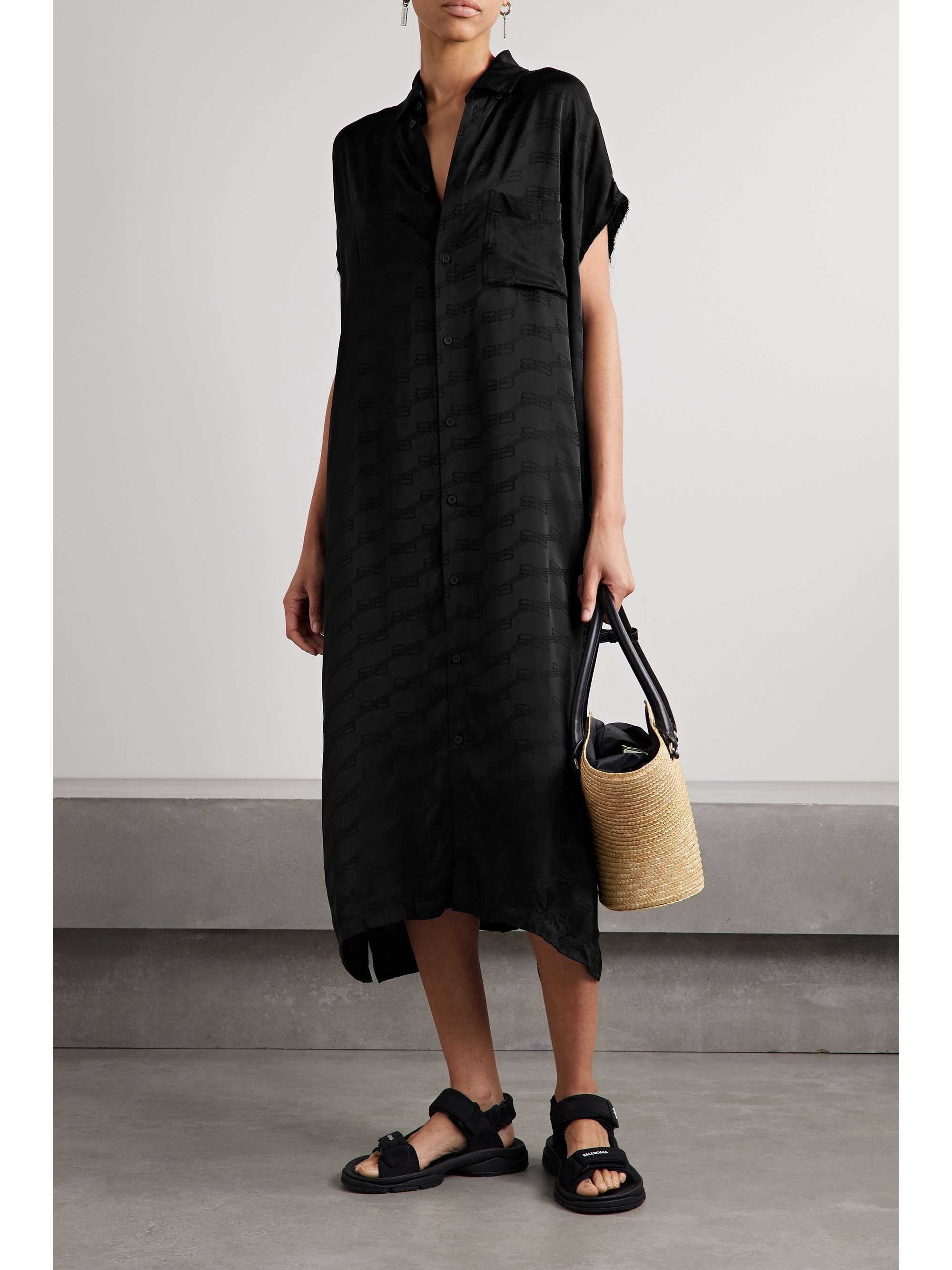 Oversized frayed twill-jacquard midi shirt dress view
