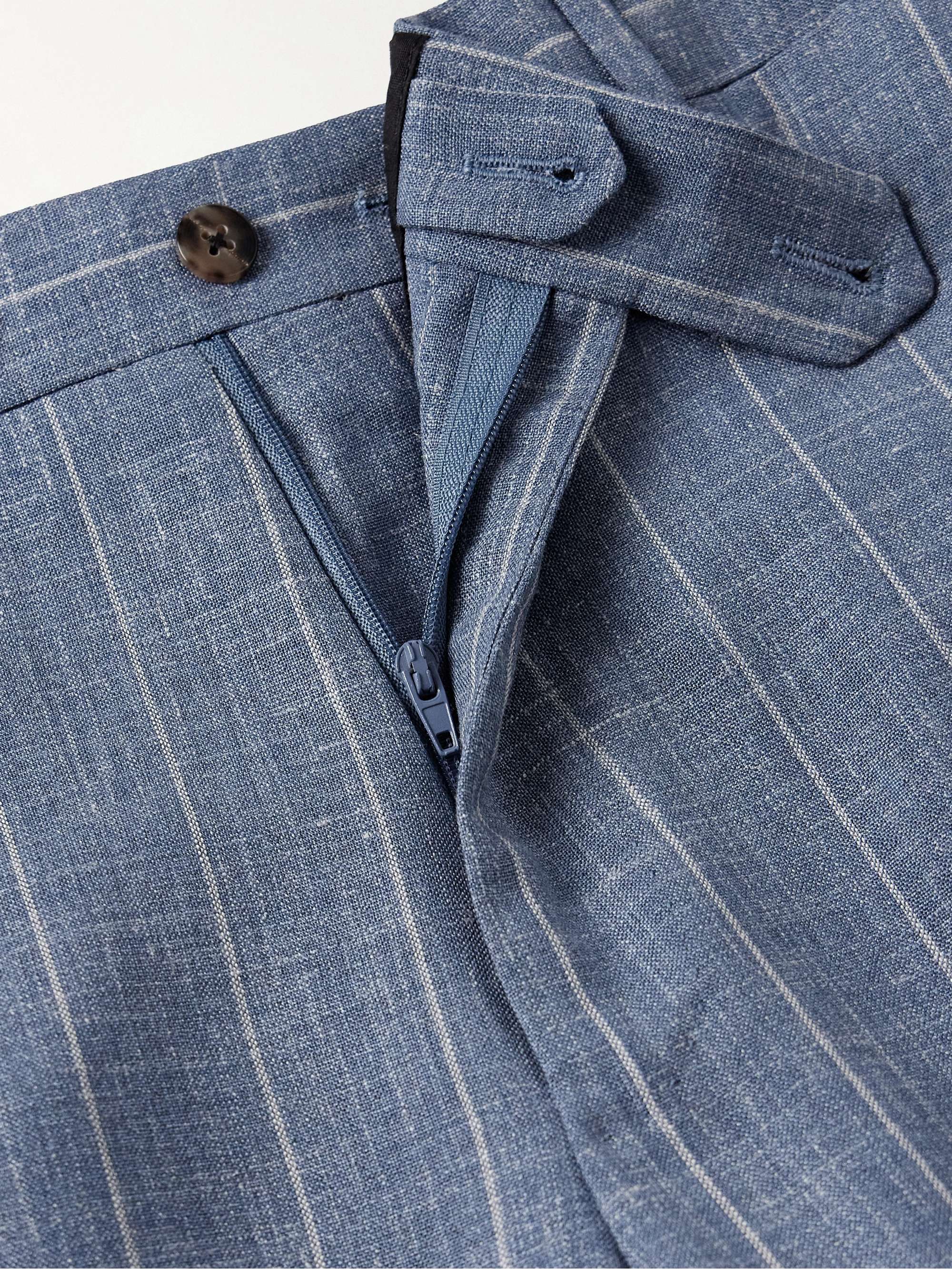 Slim-Fit Striped Wool, Silk and Linen-Blend Suit Trousers view