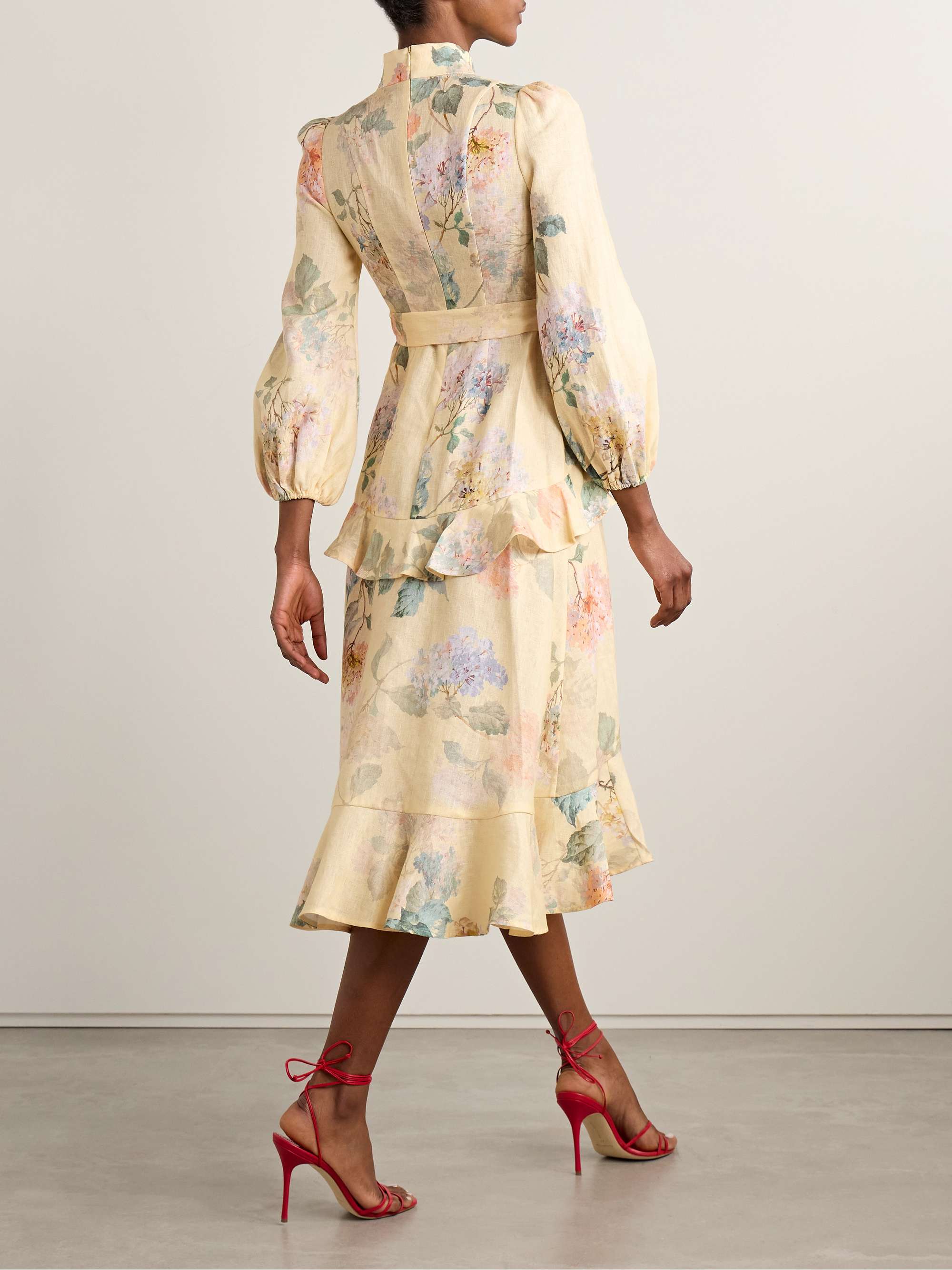 Illuminate belted ruffled floral-print linen midi dress view