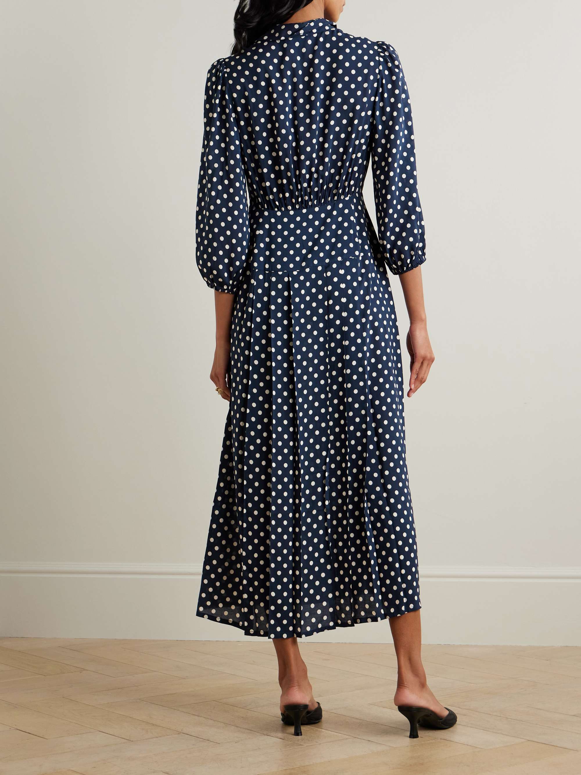 Polka-dot crepe de chine midi shirt dress view