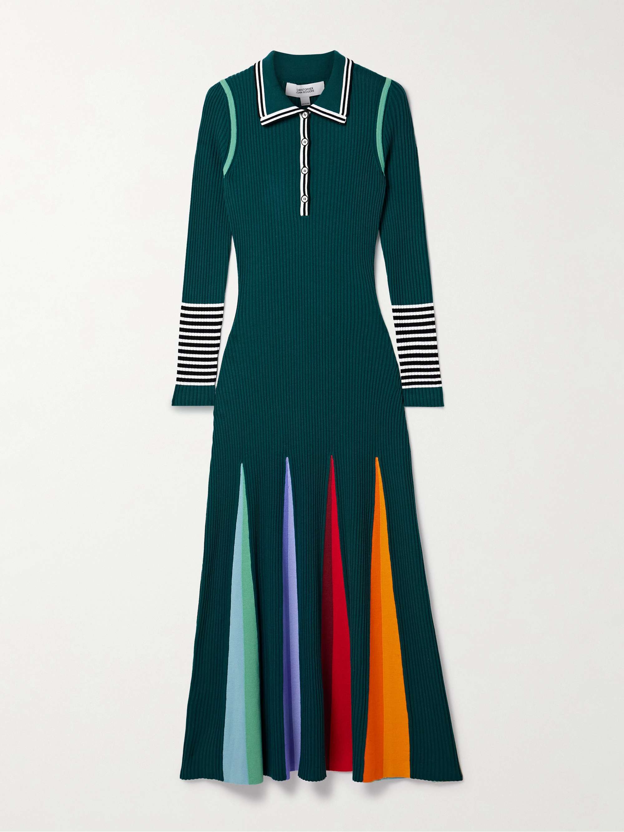 Godet striped ribbed merino wool polo maxi dress hero visual