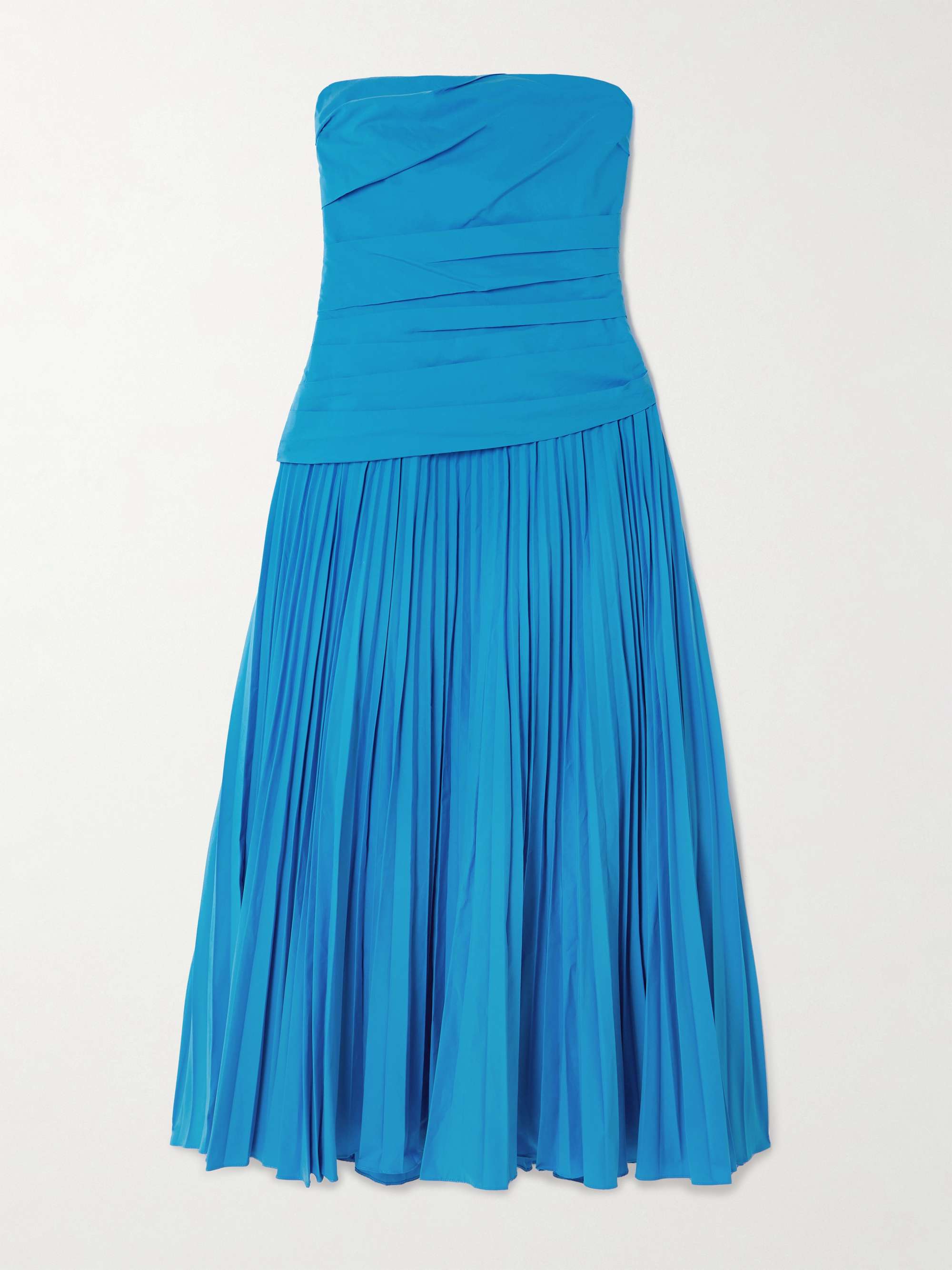 Arie strapless gathered pleated cotton-blend poplin midi dress hero visual