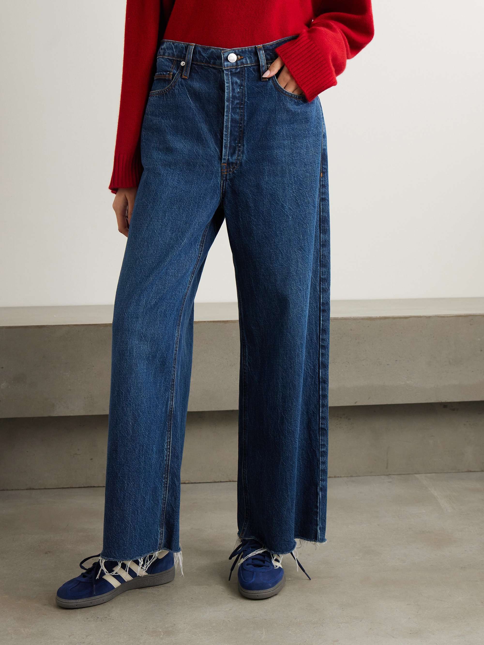 Le Low Baggy distressed high-rise wide-leg organic jeans view