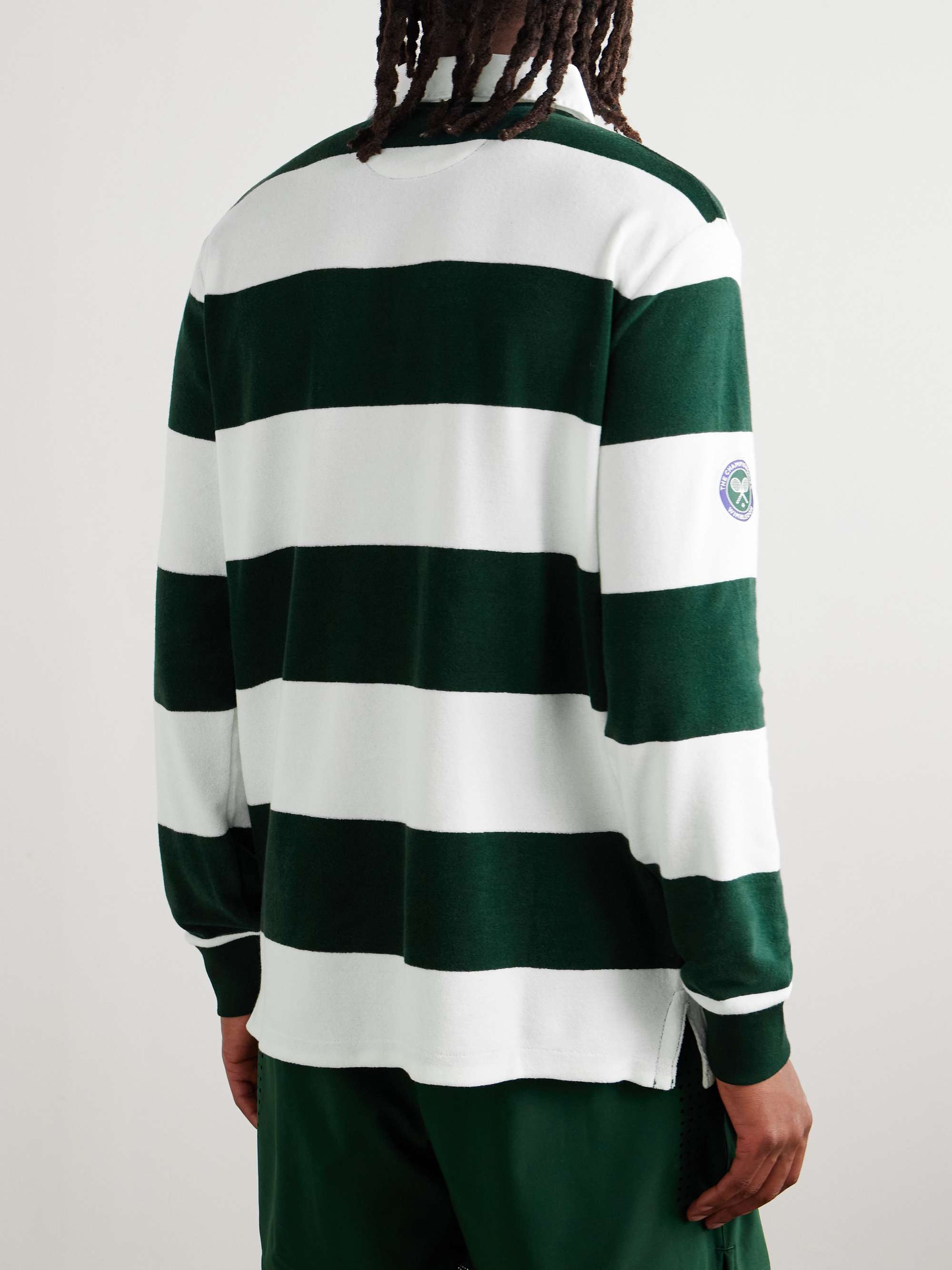 + Wimbledon Logo-Embroidered Striped Cotton-Blend Terry Polo Shirt view