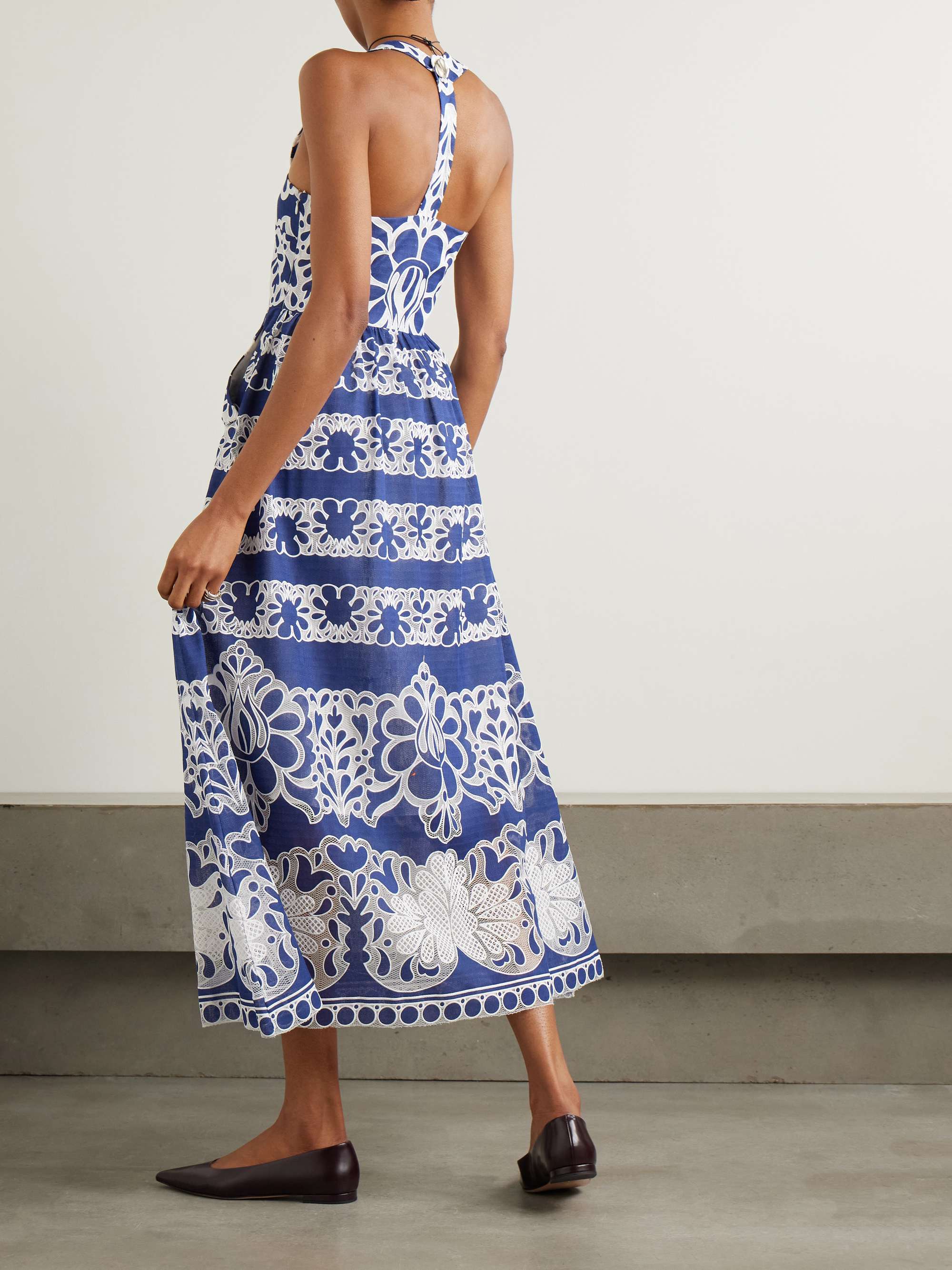 Mavaro lace-trimmed embroidered cotton-blend midi dress view