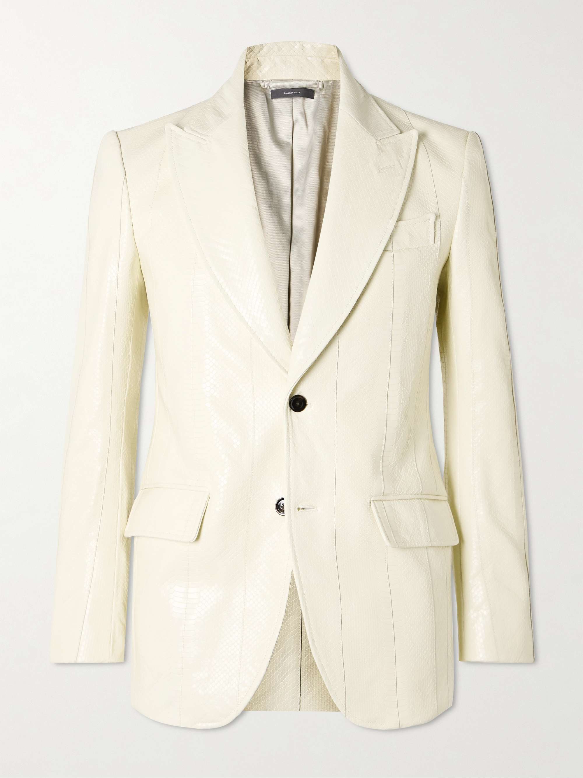 Slim-Fit Snake-Effect Leather Blazer hero visual