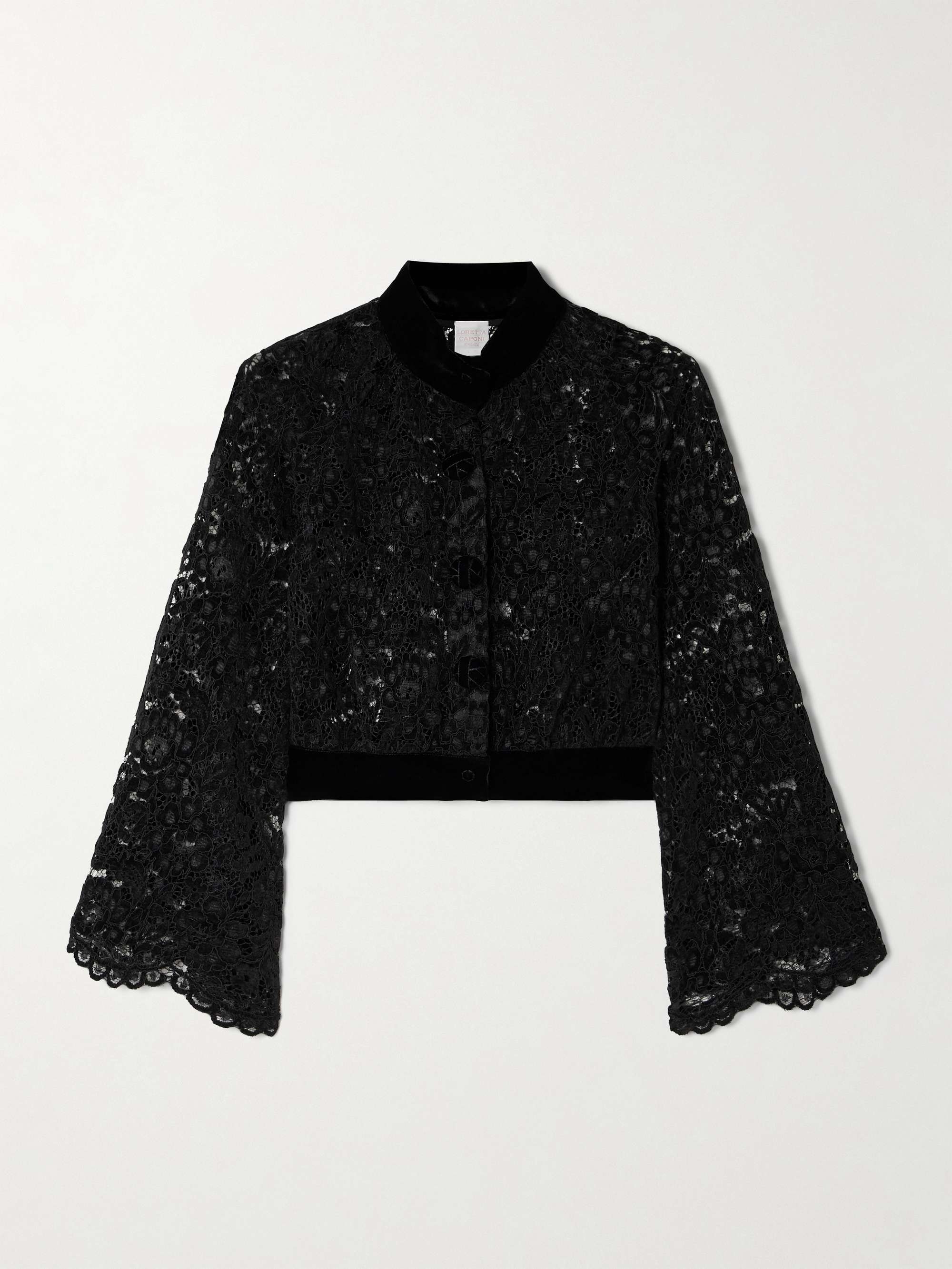 Leda cropped velvet-trimmed corded lace jacket hero visual