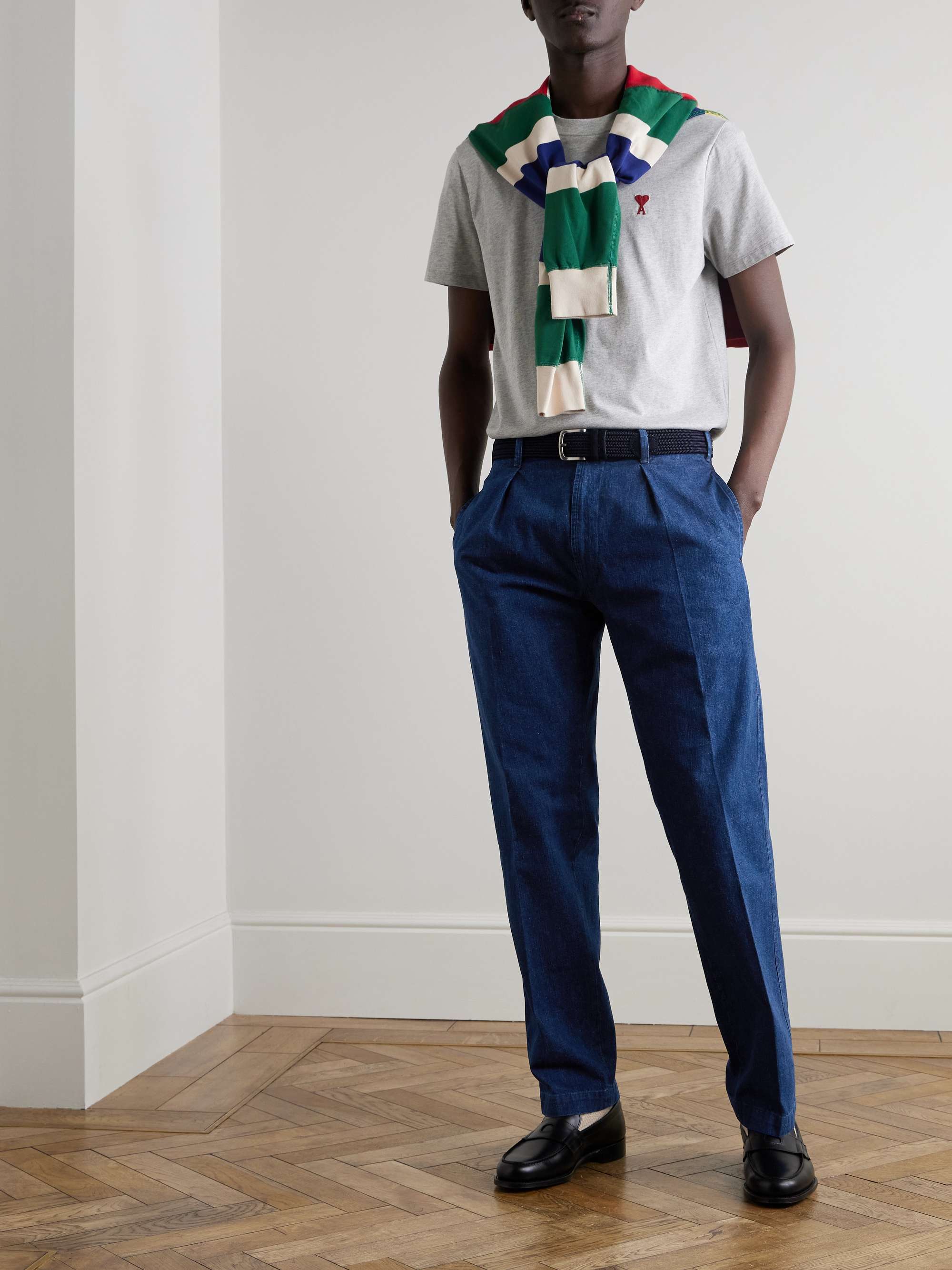 Mk. I Games Straight-Leg Pleated Indigo-Dyed Cotton and Linen-Blend Trousers view