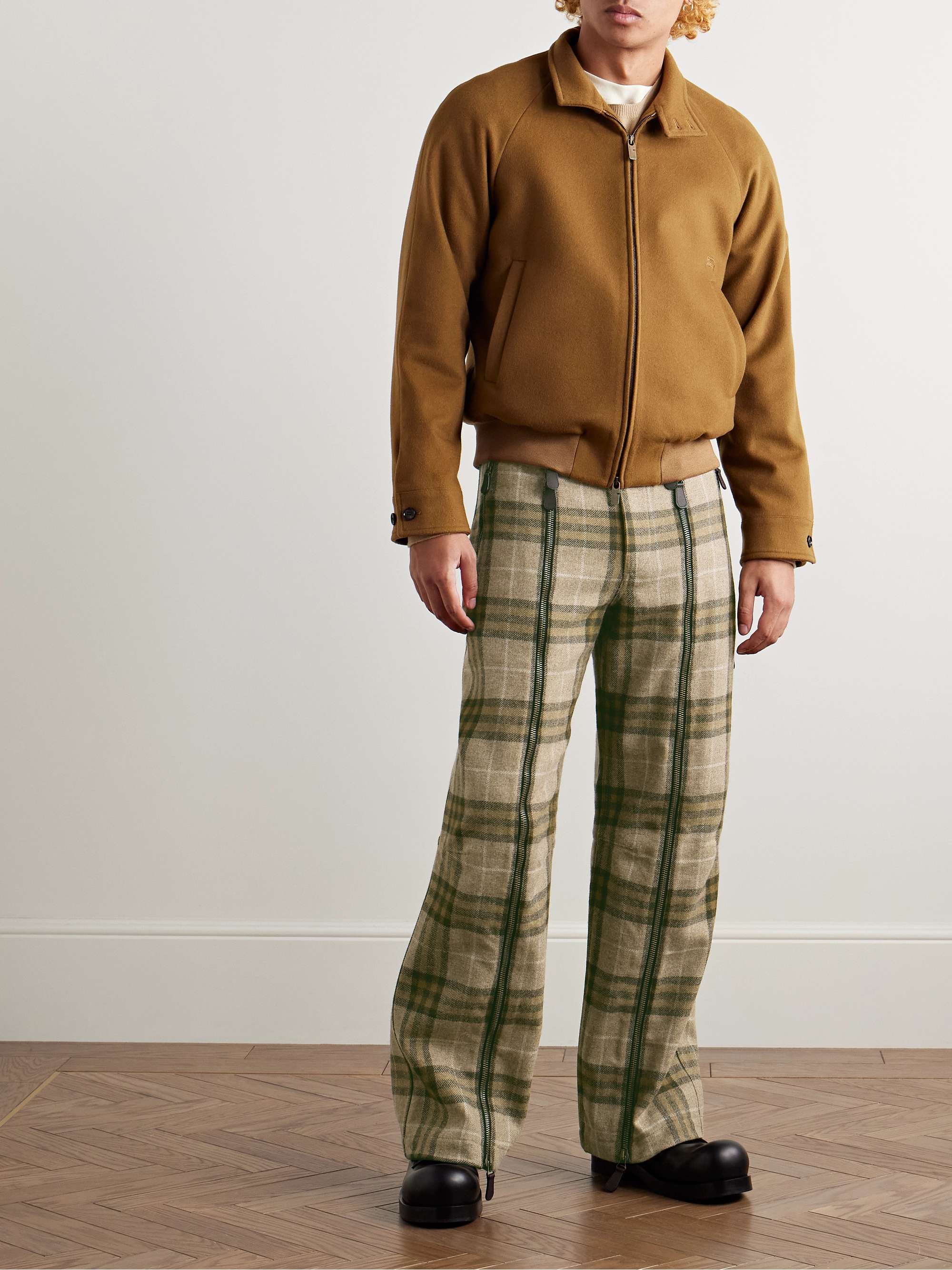 Straight-Leg Zip-Detailed Checked Wool Trousers view