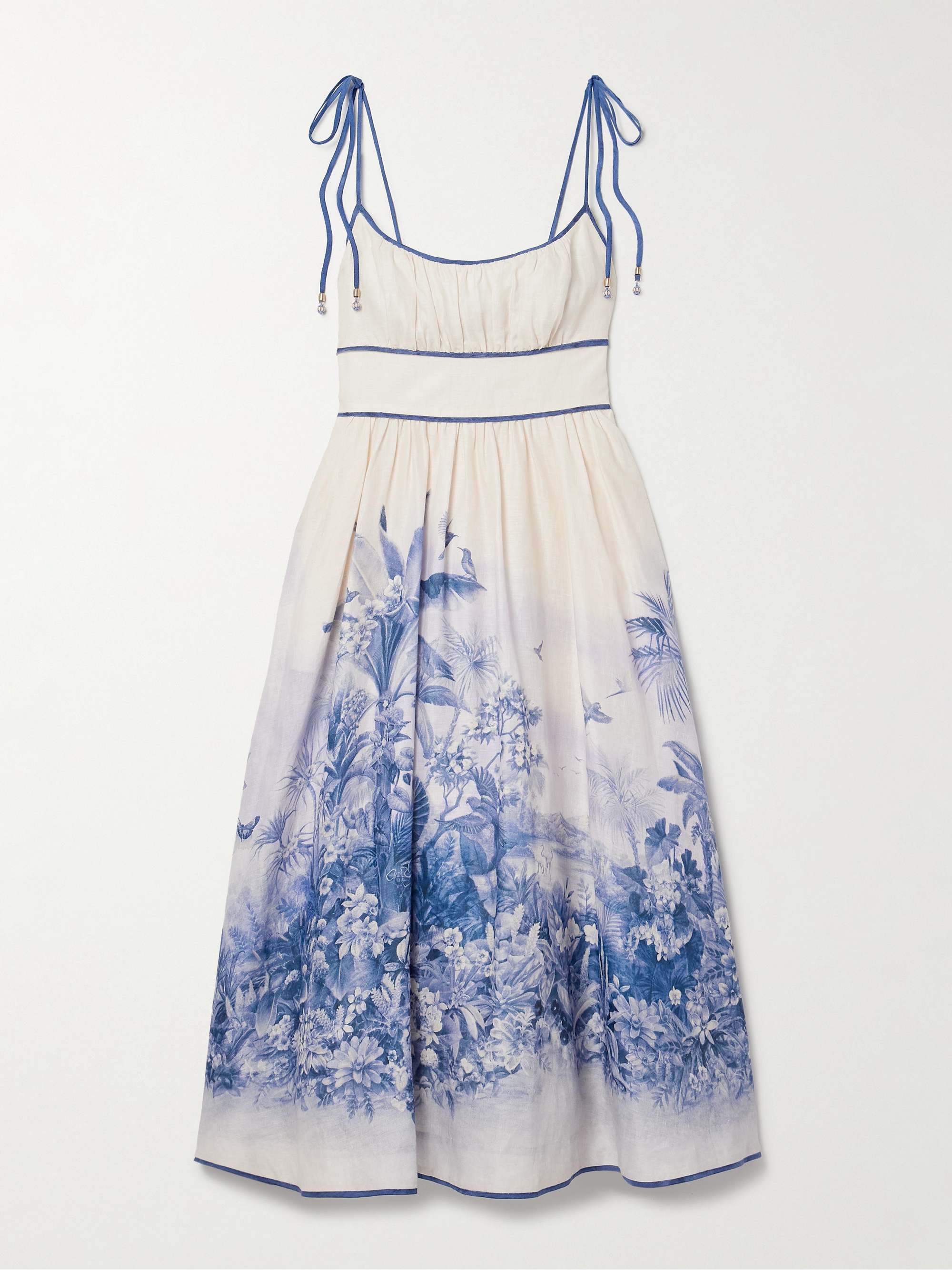Wylie shirred printed linen midi dress hero visual