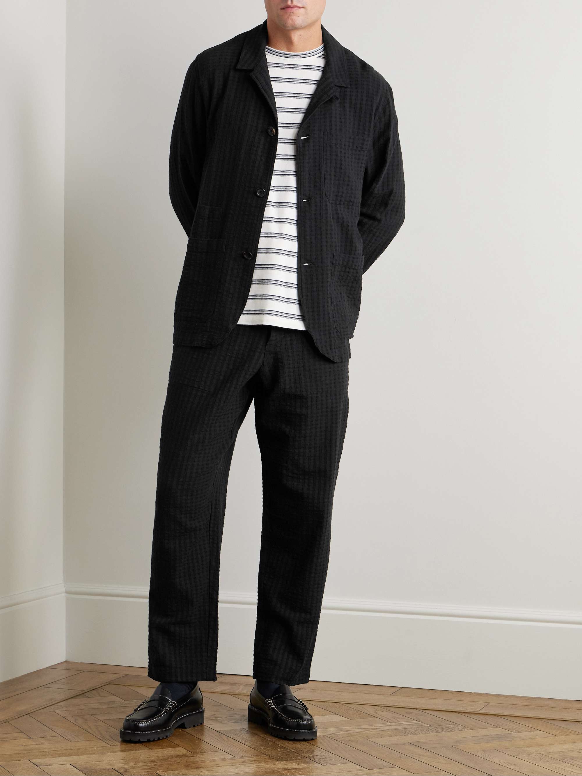 William Straight-Leg Organic Cotton-Blend Seersucker Trousers view