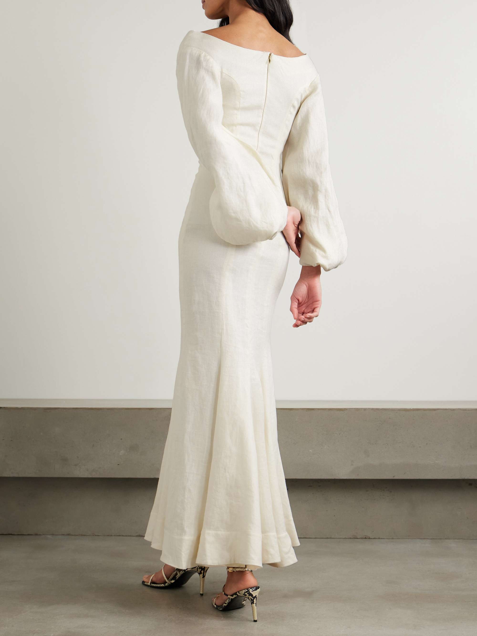 Peccana off-the-shoulder appliquéd linen maxi dress view