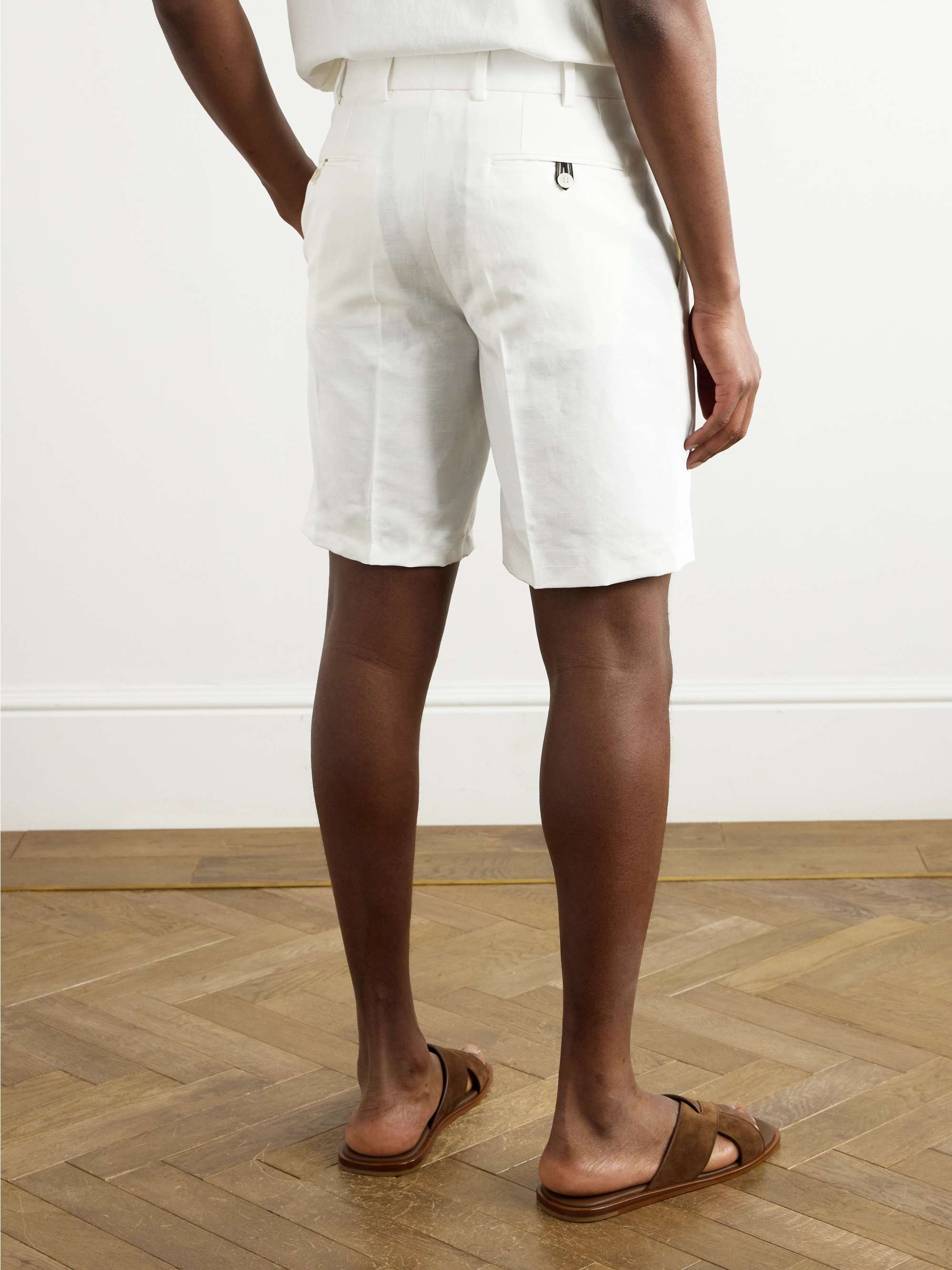 Pienza Slim-Fit Straight-Leg Pleated Linen and Cotton-Blend Twill Shorts view