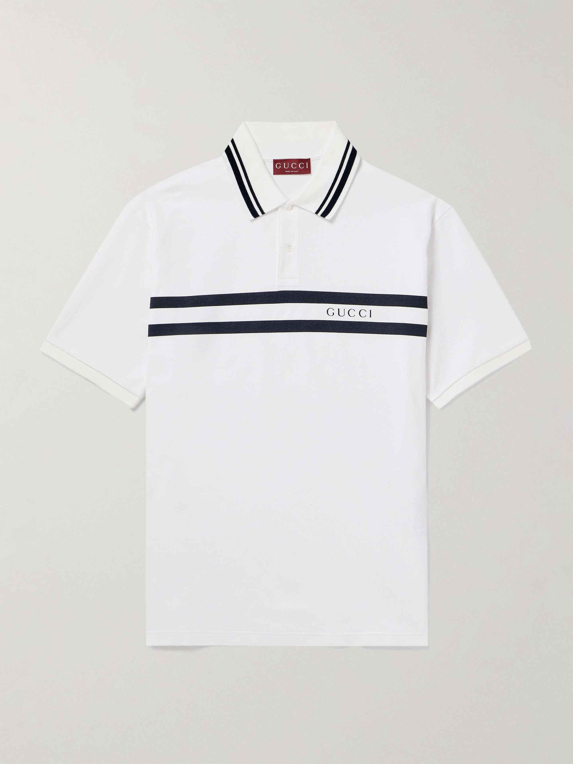 Logo-Print Striped Stretch-Cotton Piqué Polo Shirt hero visual