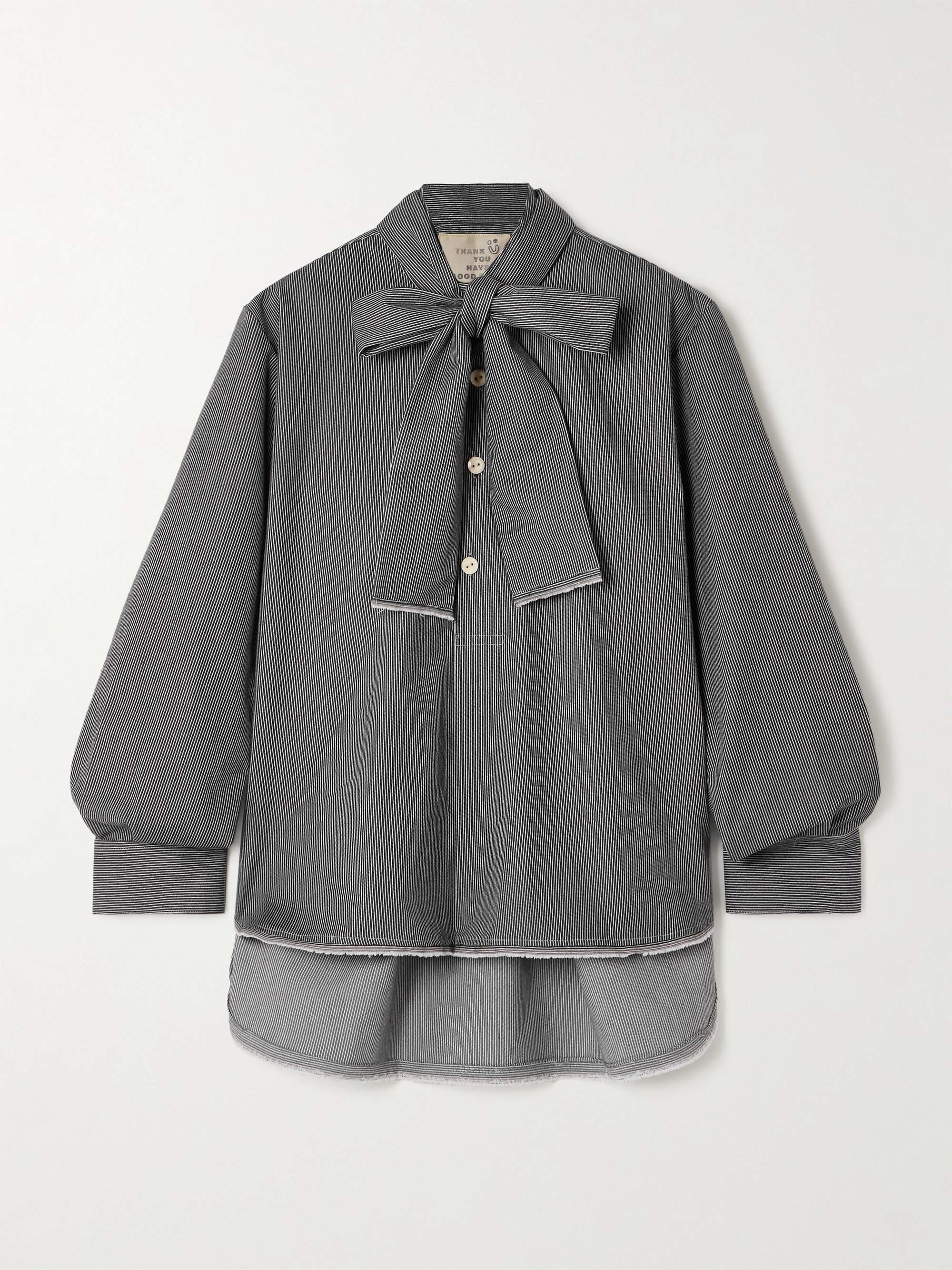 Tie-detailed striped cotton-blend shirt hero visual