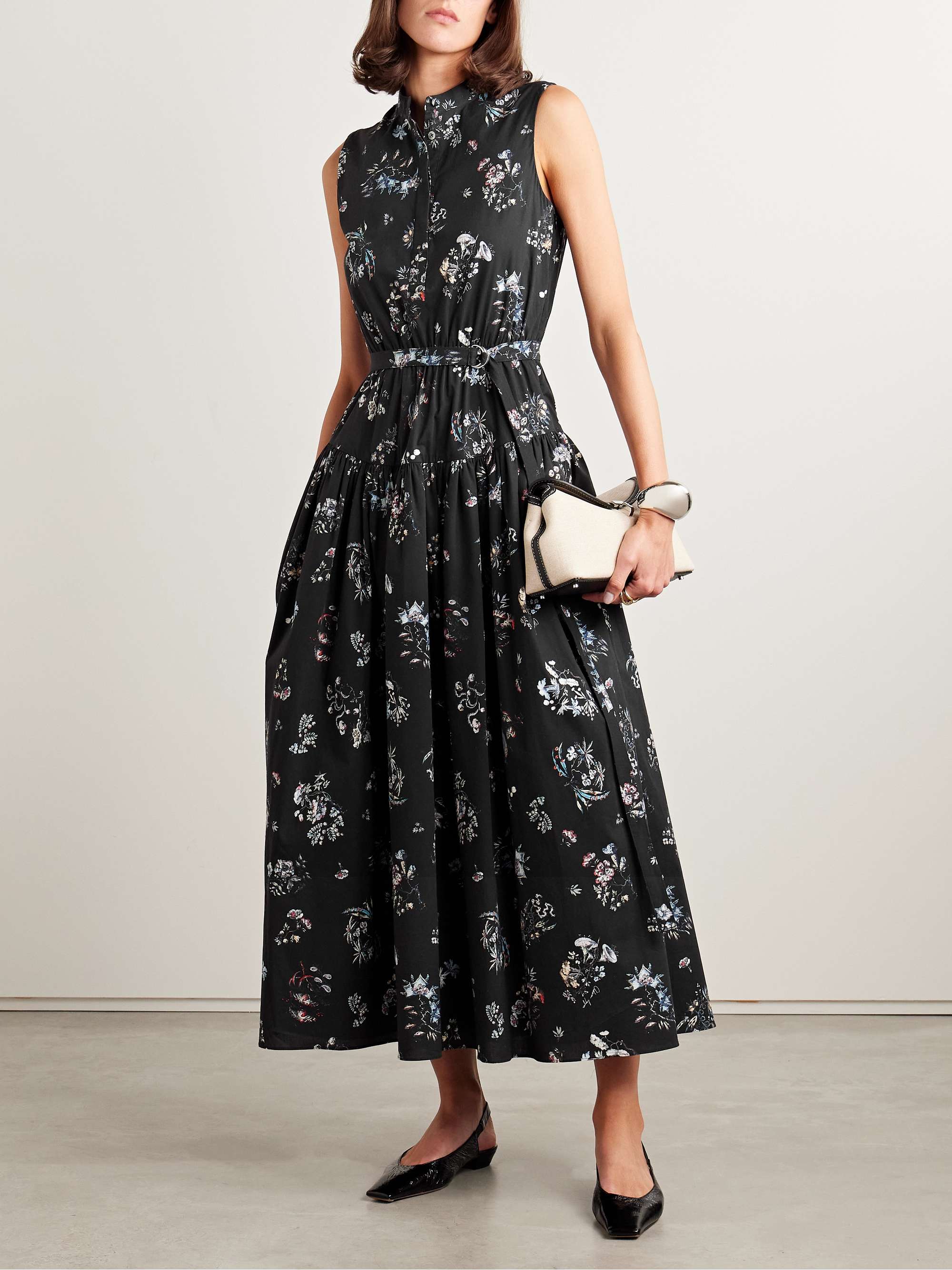 Belted floral-print cotton-poplin midi dress view