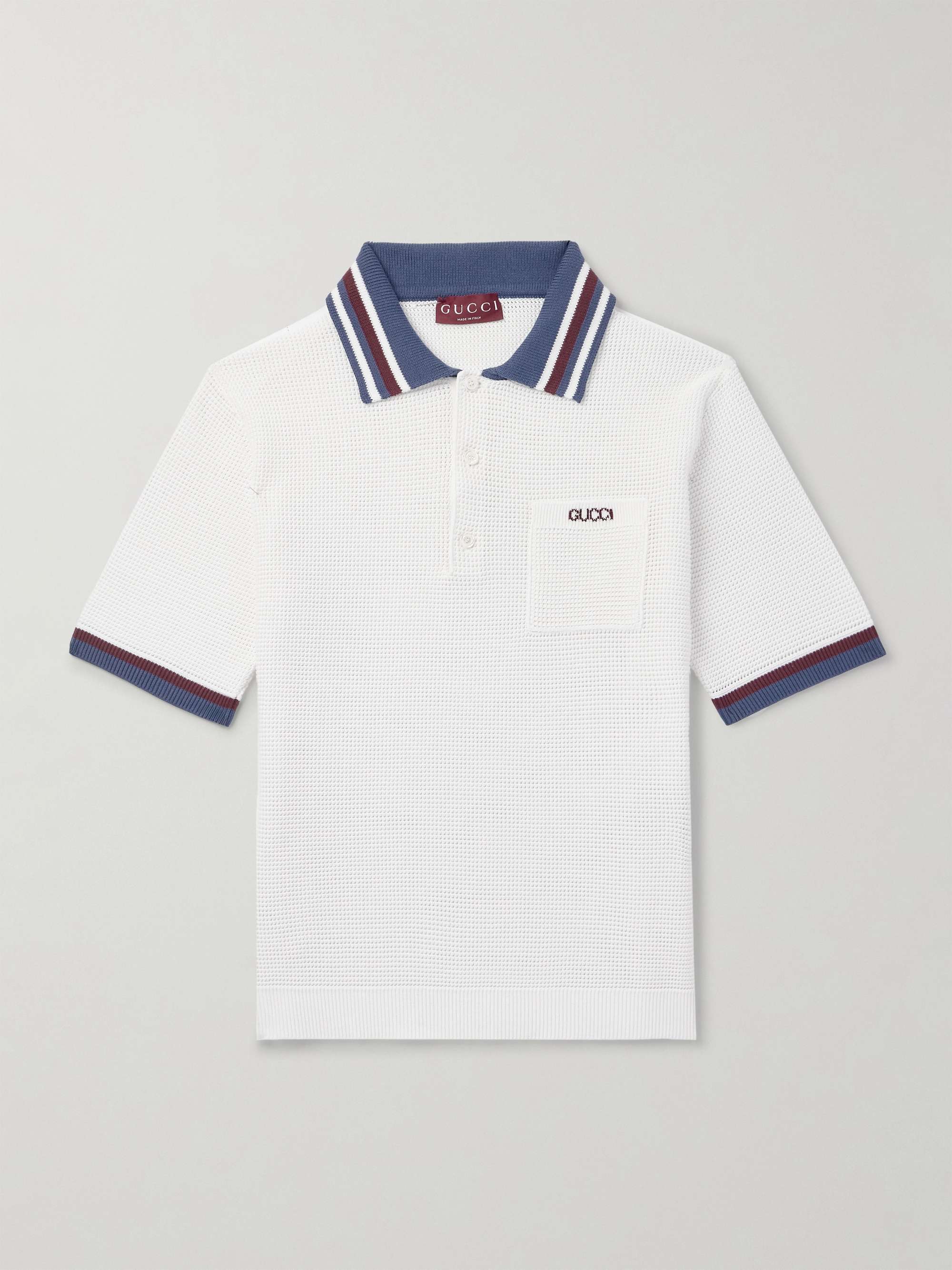 Lido Logo-Jacquard Striped Open-Knit Cotton Polo Shirt hero visual