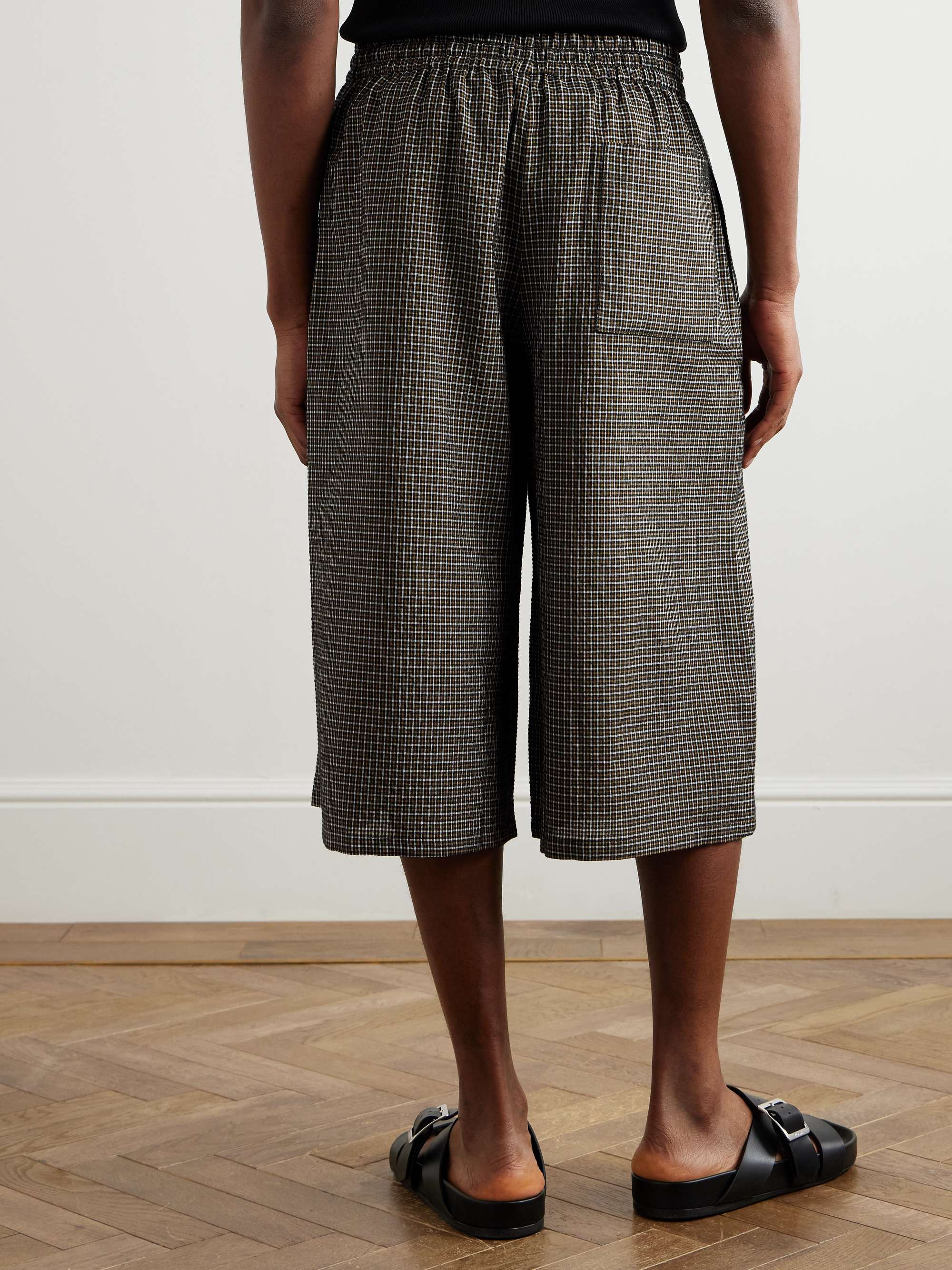 + Paula's Ibiza Wide-Leg Checked Gauze Drawstring Shorts view