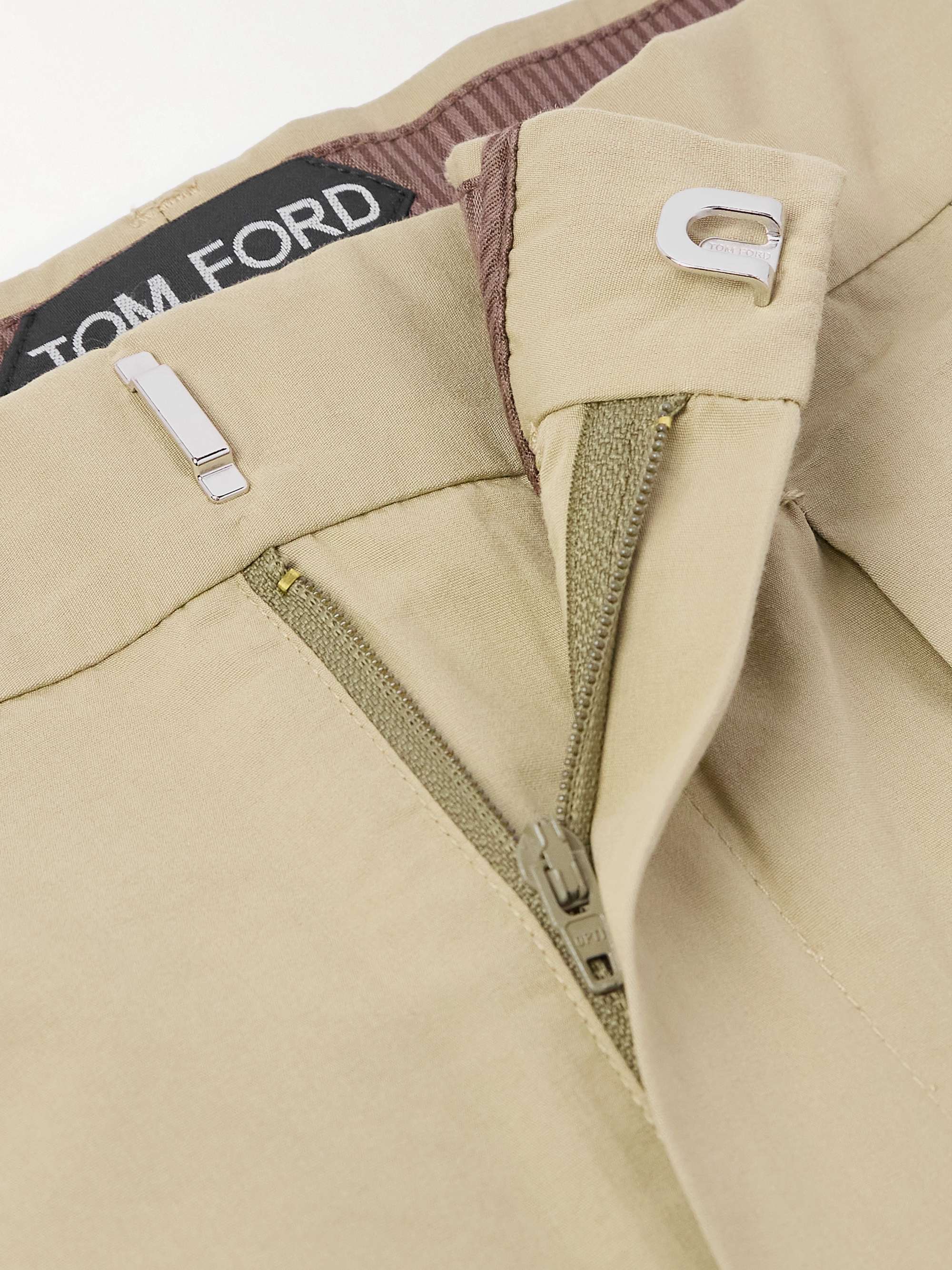 Straight-Leg Pleated Cotton and Silk-Blend Poplin Trousers view