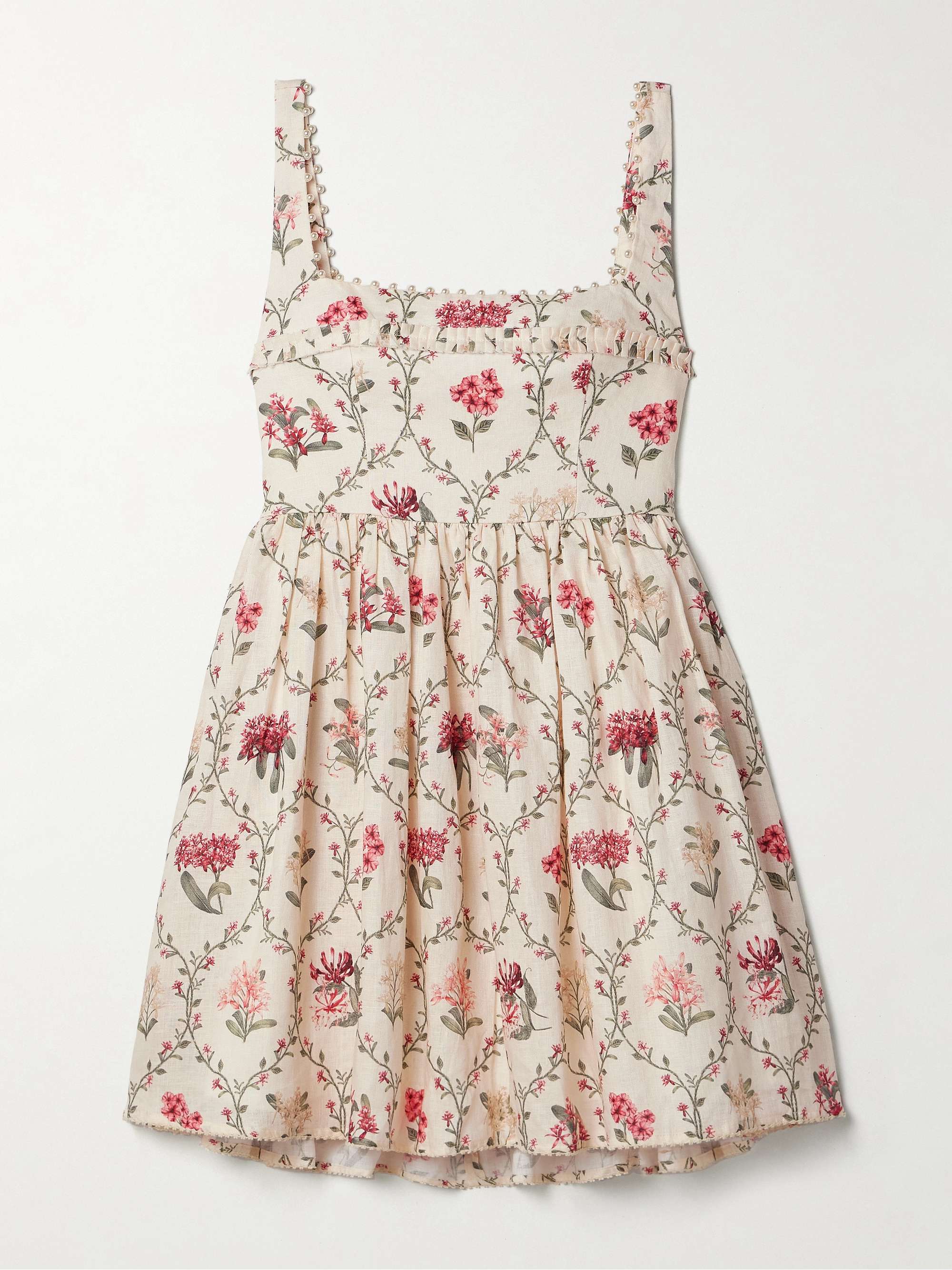 Barbara Orquidea embellished floral-print linen mini dress hero visual