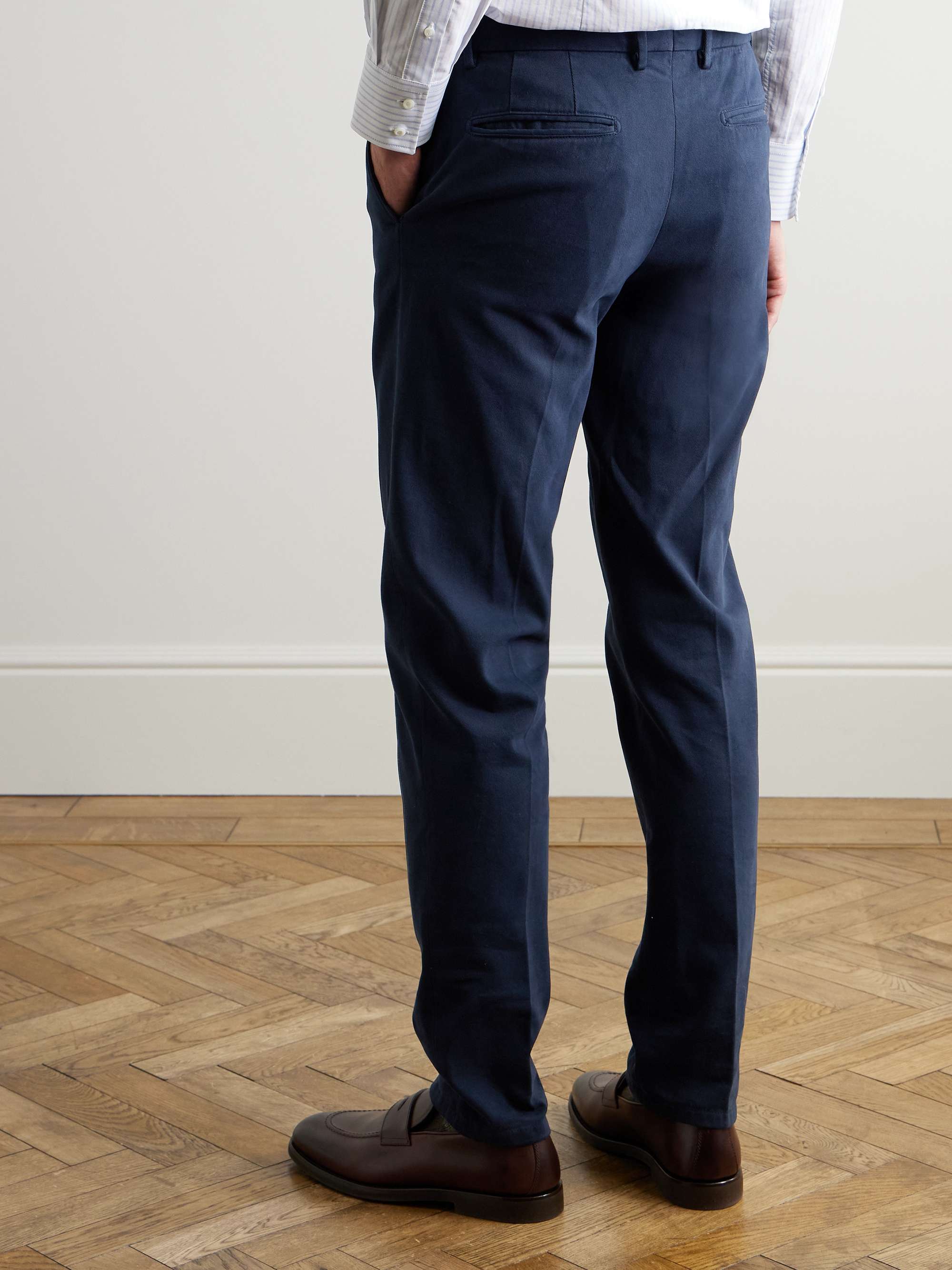 Straight-Leg Cotton-Blend Twill Trousers view