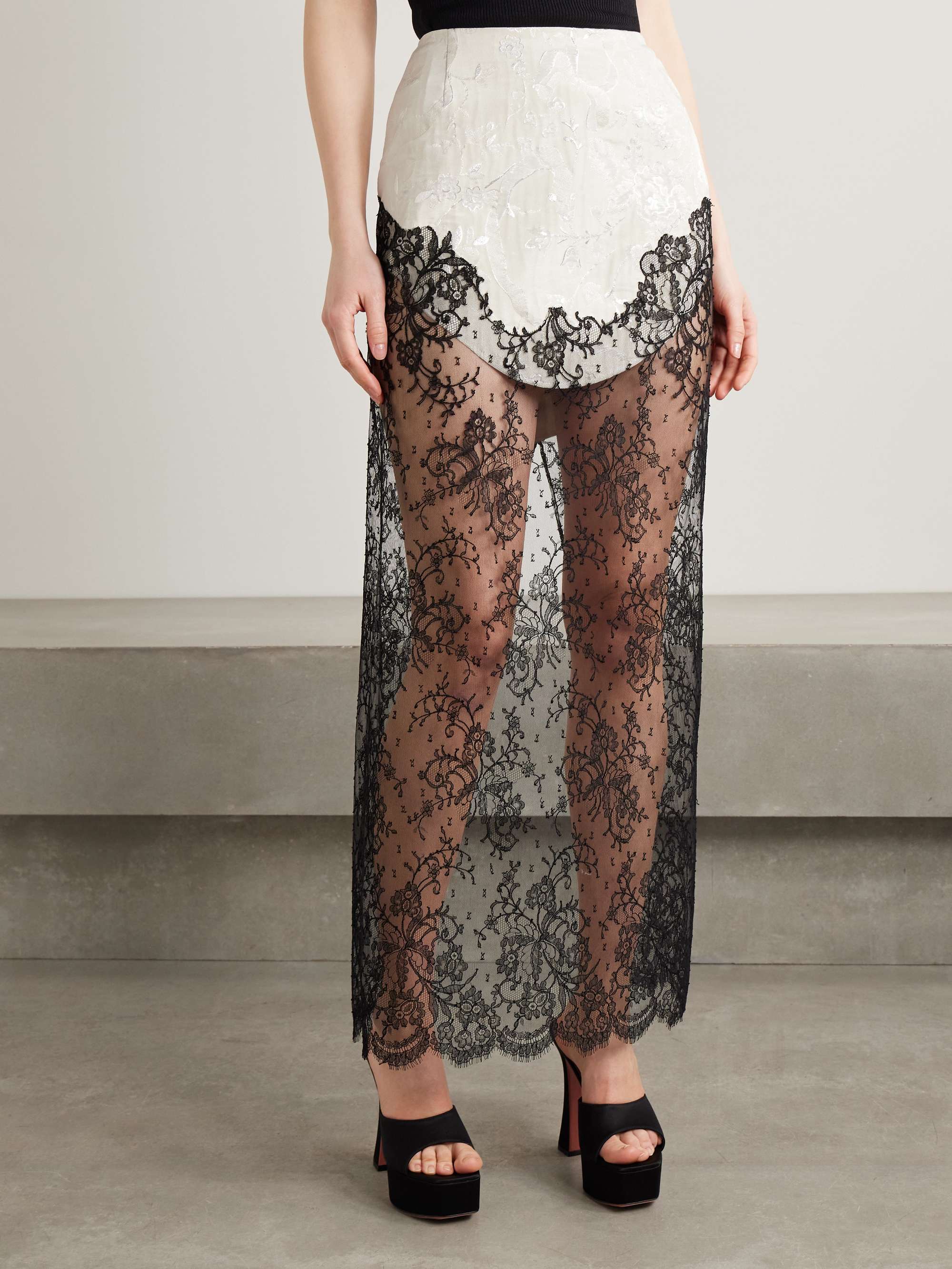 Cotton-blend Chantilly lace and metallic jacquard maxi skirt view