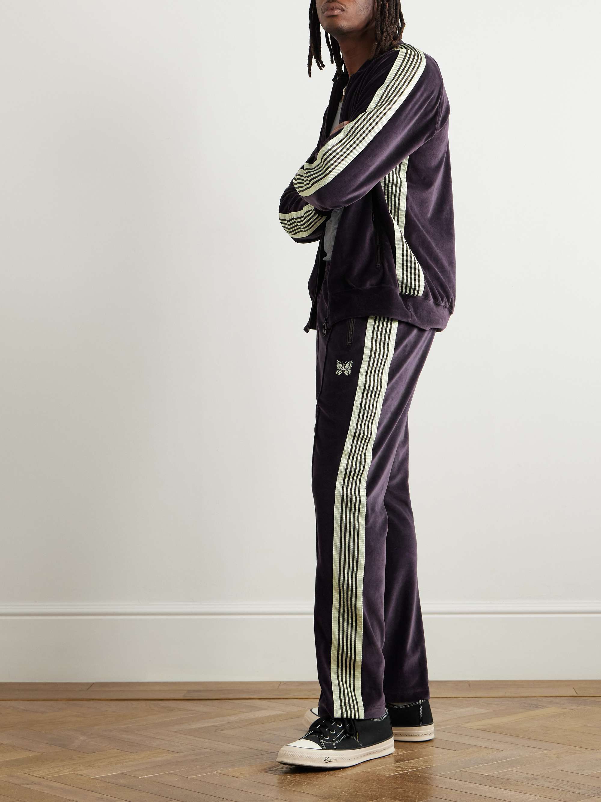 Logo-Embroidered Striped Cotton-Blend Velour Jacket view