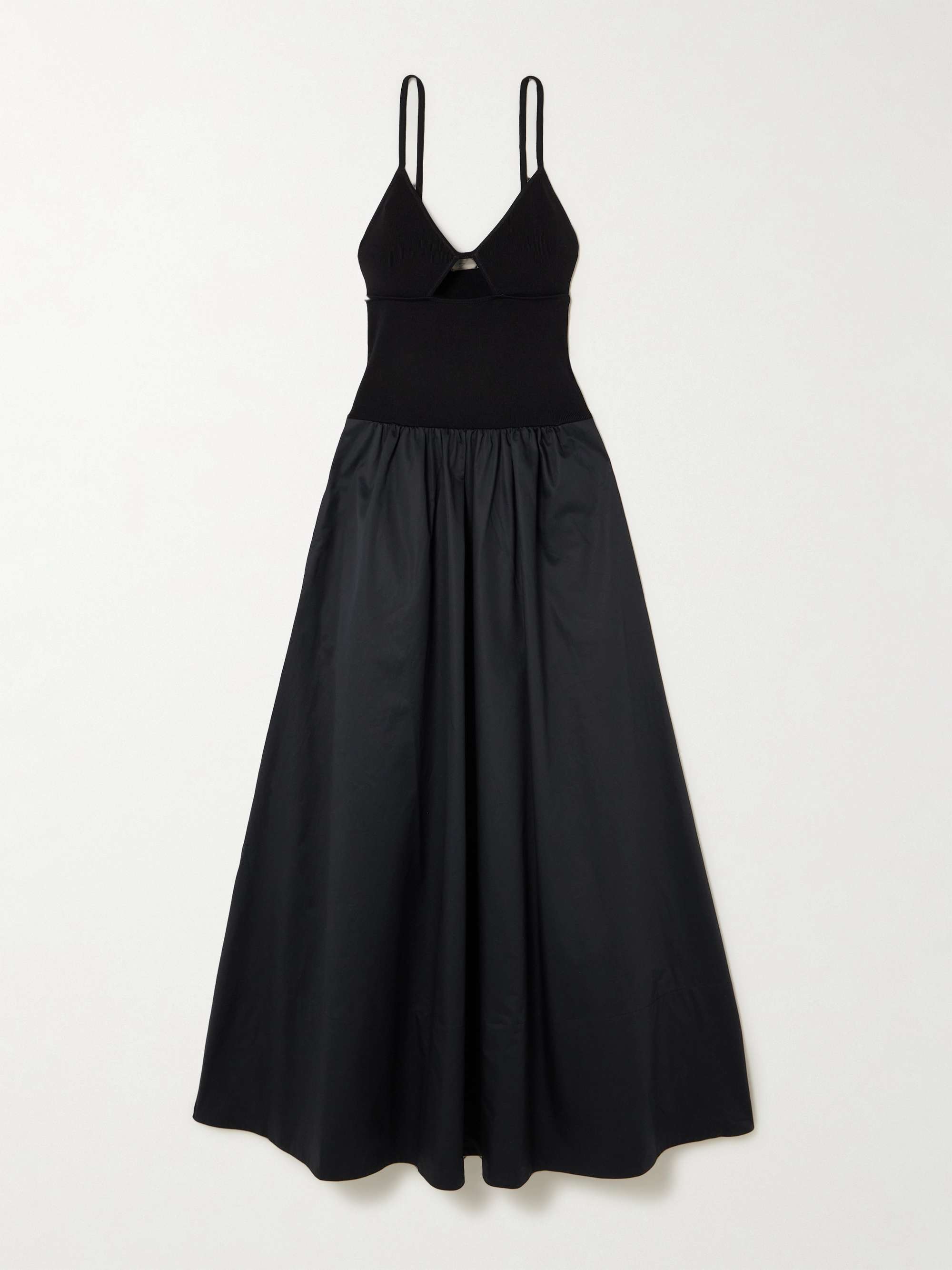 Cutout ribbed-knit and cotton-poplin maxi dress hero visual
