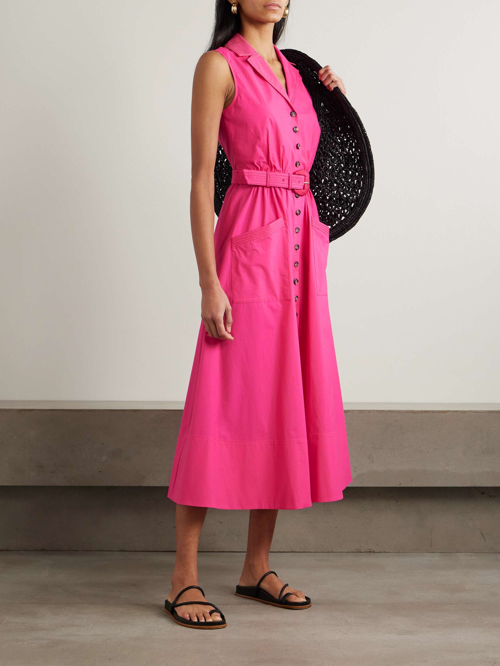 Kirat belted cotton-blend midi shirt dress view