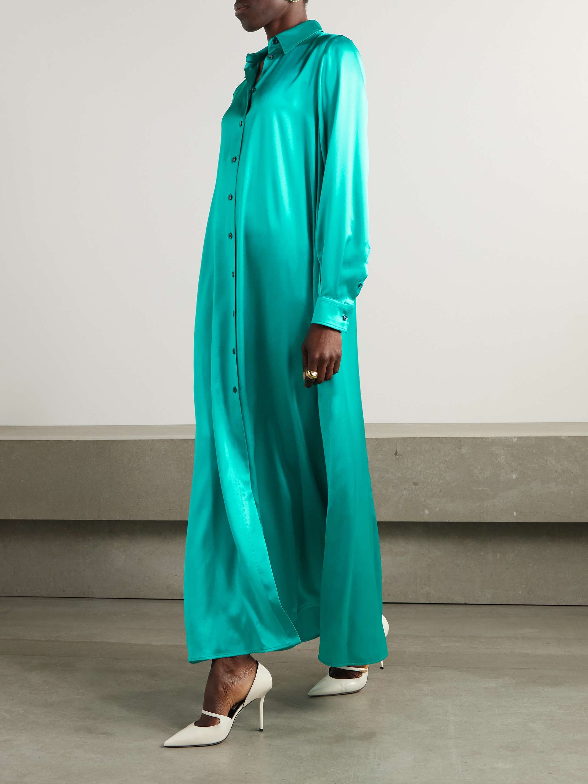 Silk-satin maxi shirt dress view