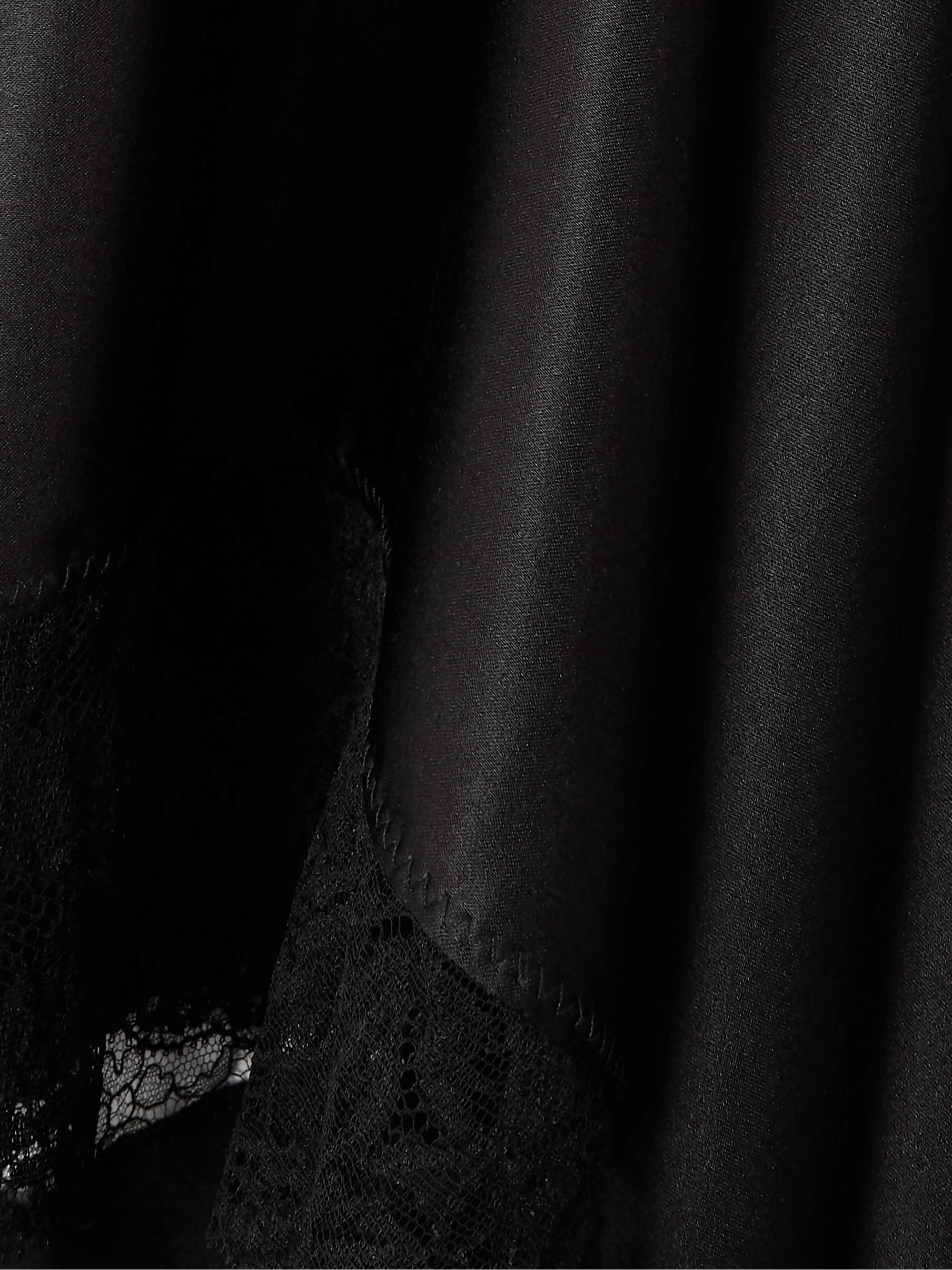 Asymmetric lace-trimmed silk-blend satin midi skirt view