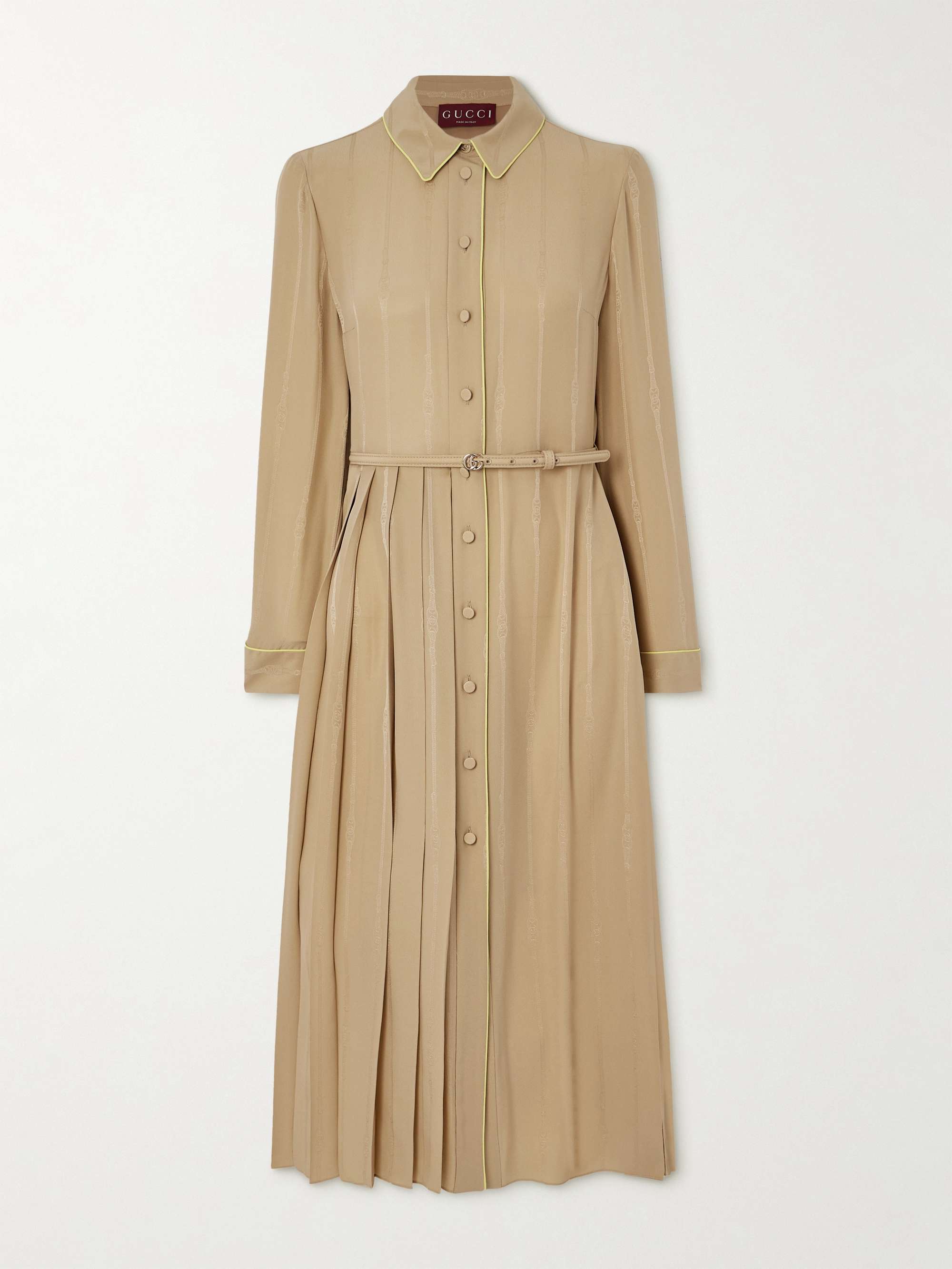 Belted pleated silk-jacquard midi shirt dress hero visual