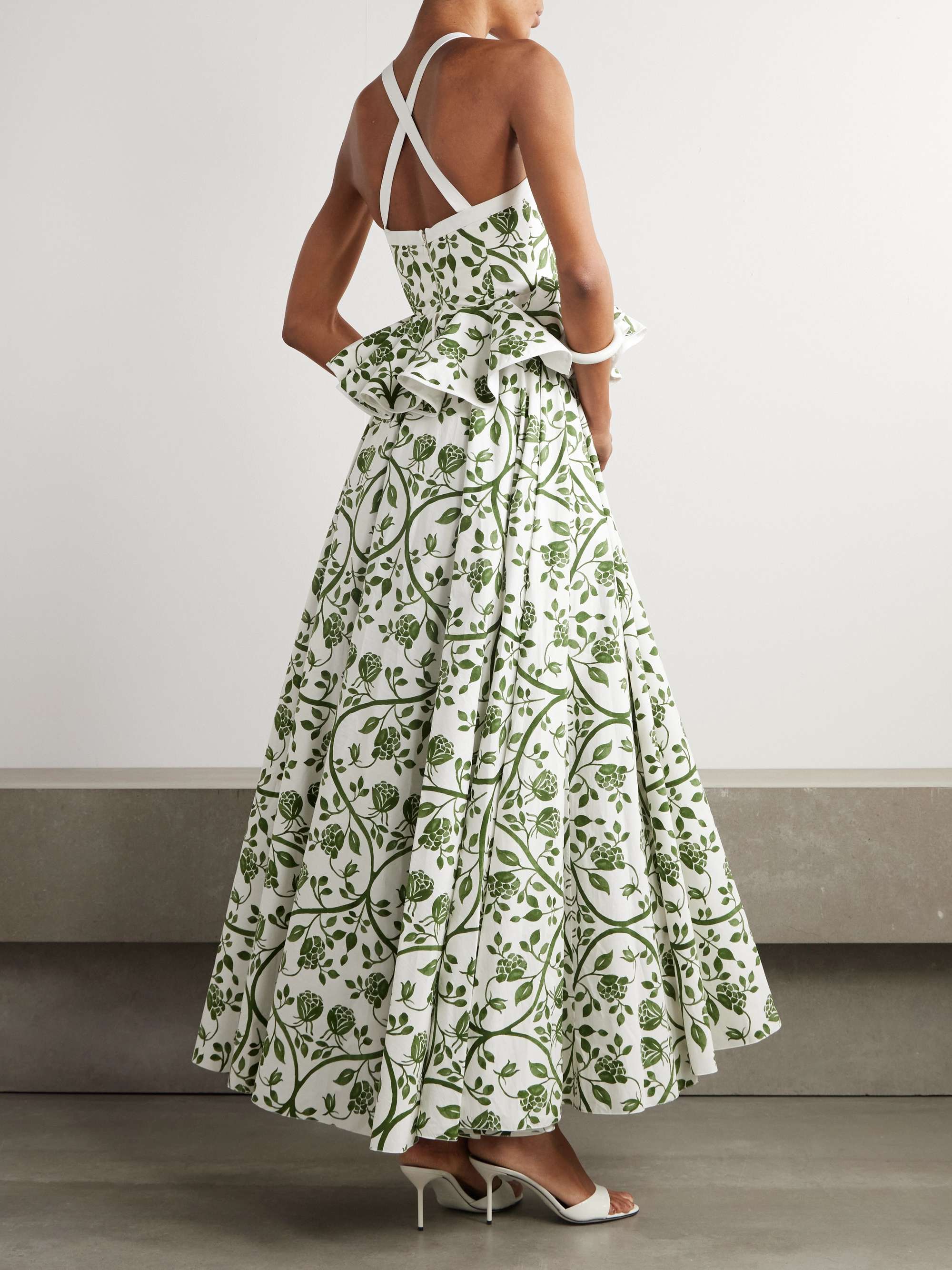 Floral-print cotton-poplin peplum maxi dress view