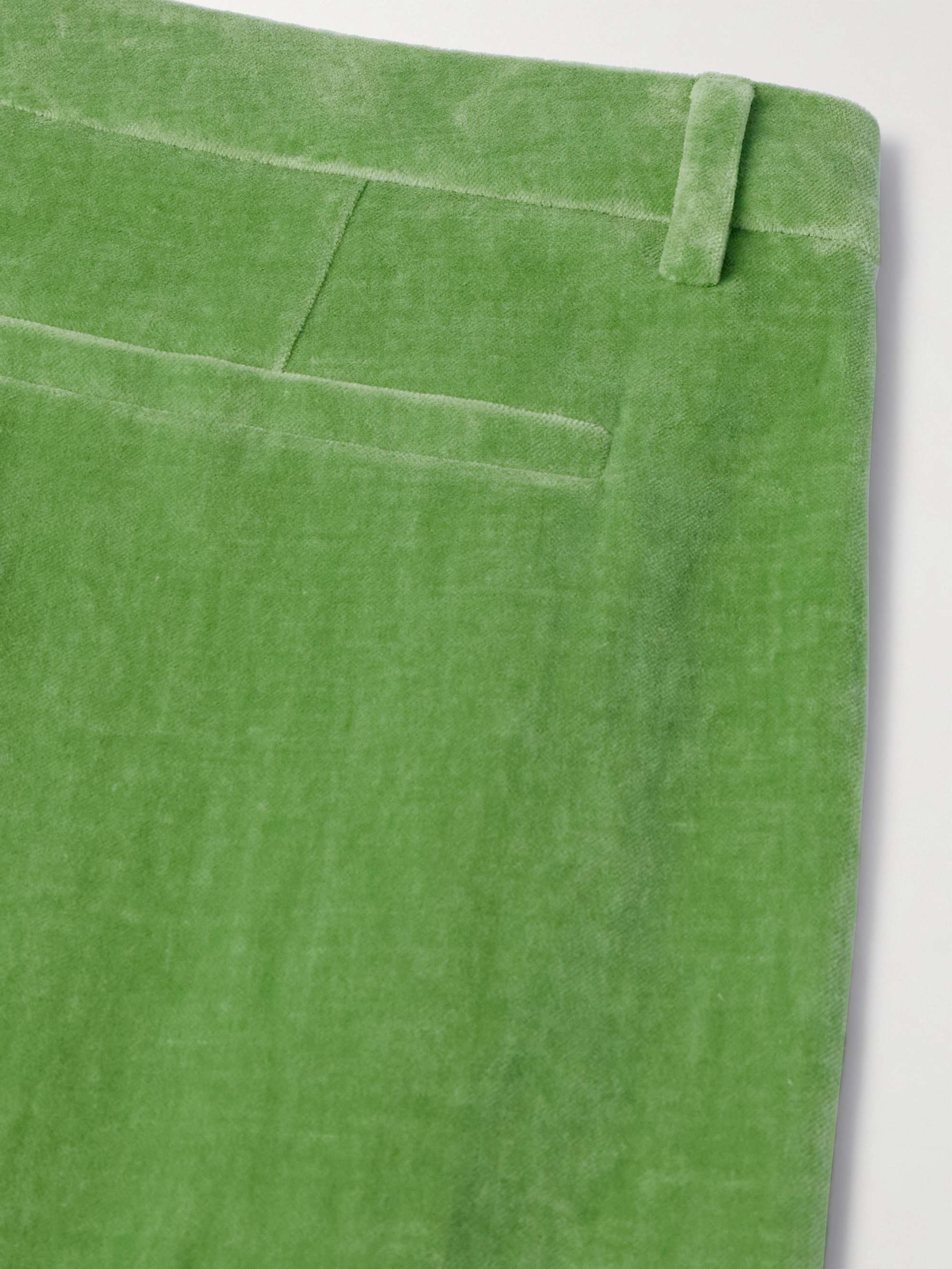 Flared Jacquard-Trimmed Cotton and Linen-Blend Velvet Trousers view