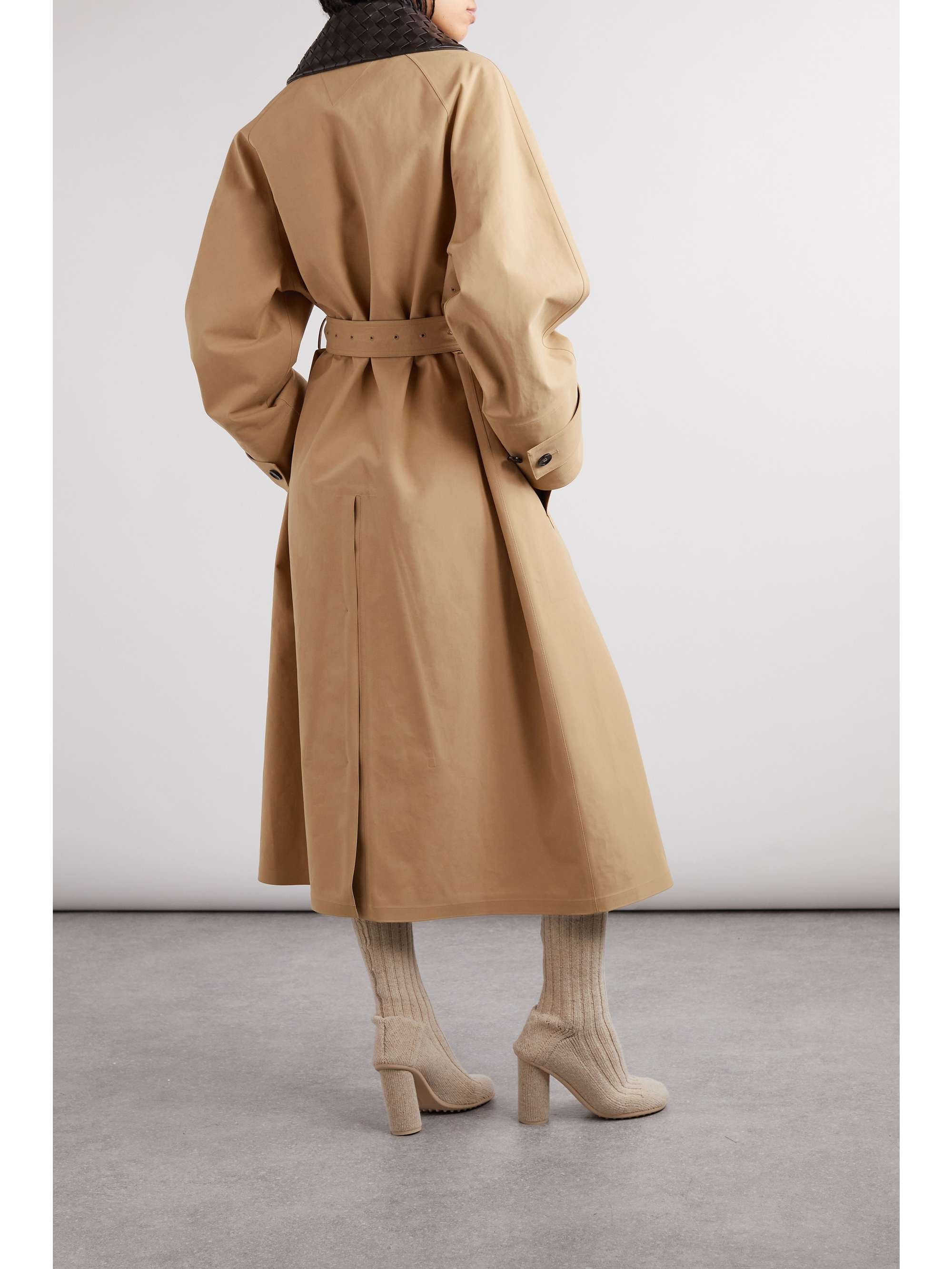 Belted leather-trimmed cotton-garbardine trench coat view