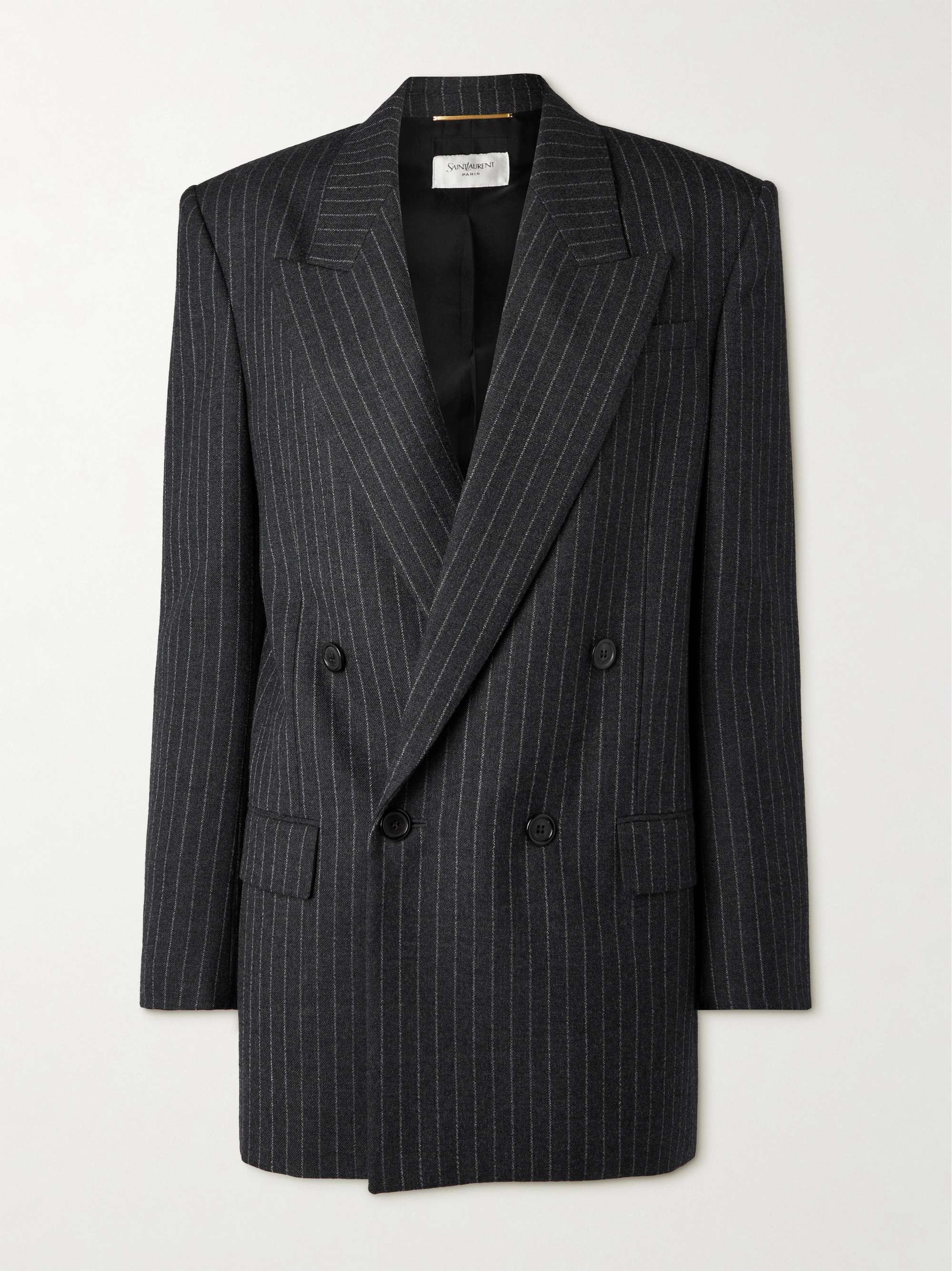Oversized double-breasted pinstriped wool-flannel blazer hero visual