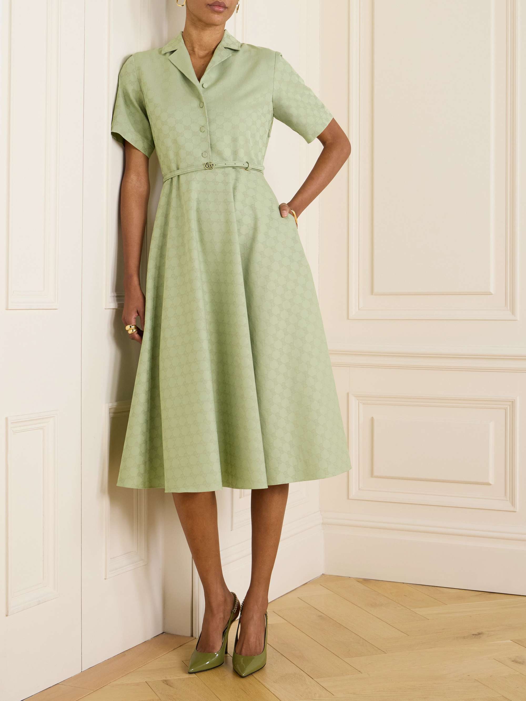 Belted gabardine-jacquard midi shirt dress view