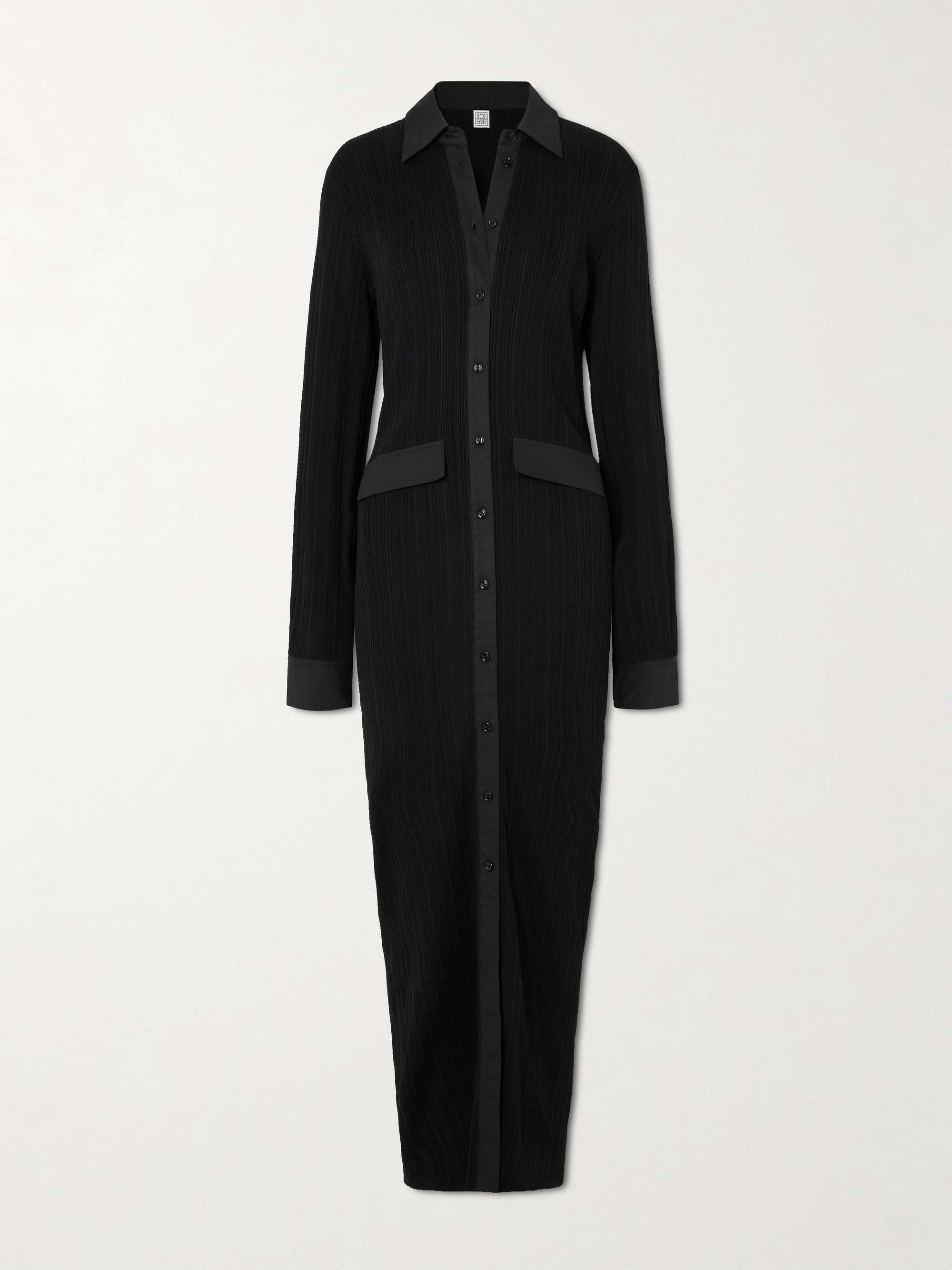 Poplin-trimmed ribbed-knit maxi shirt dress hero visual