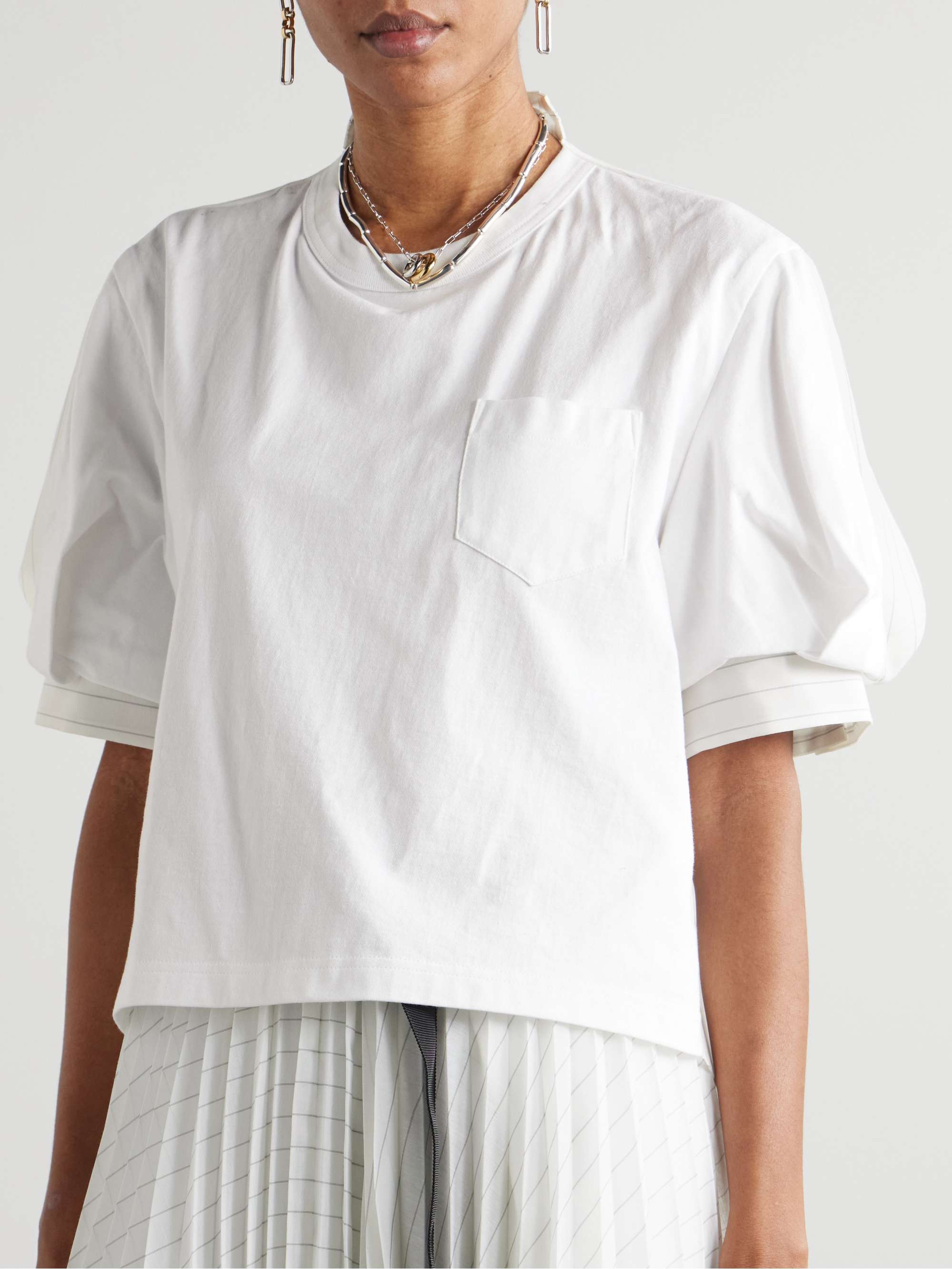 Cotton-jersey and striped voile top view
