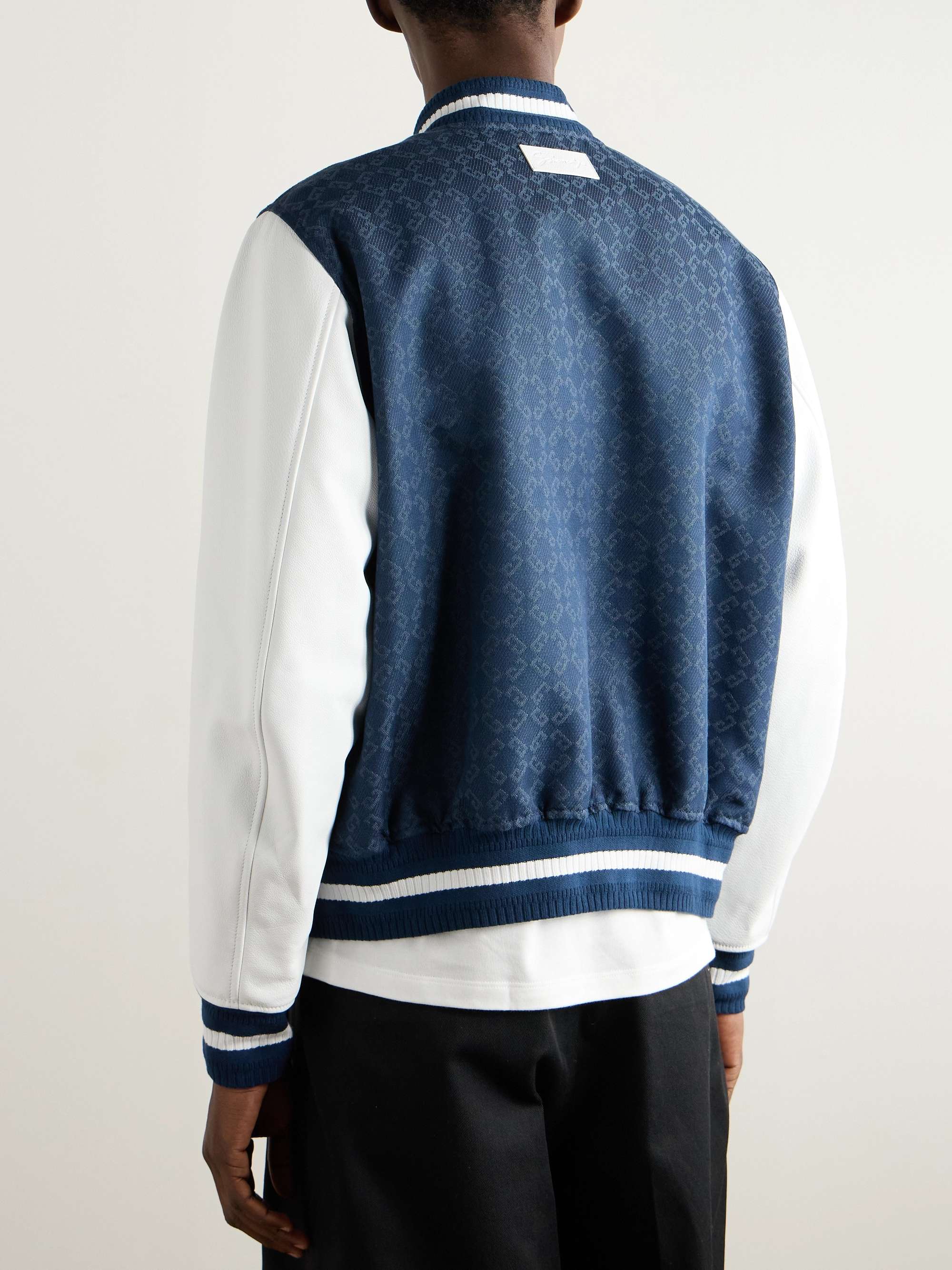 Monogrammed Denim and Leather Varsity Jacket view