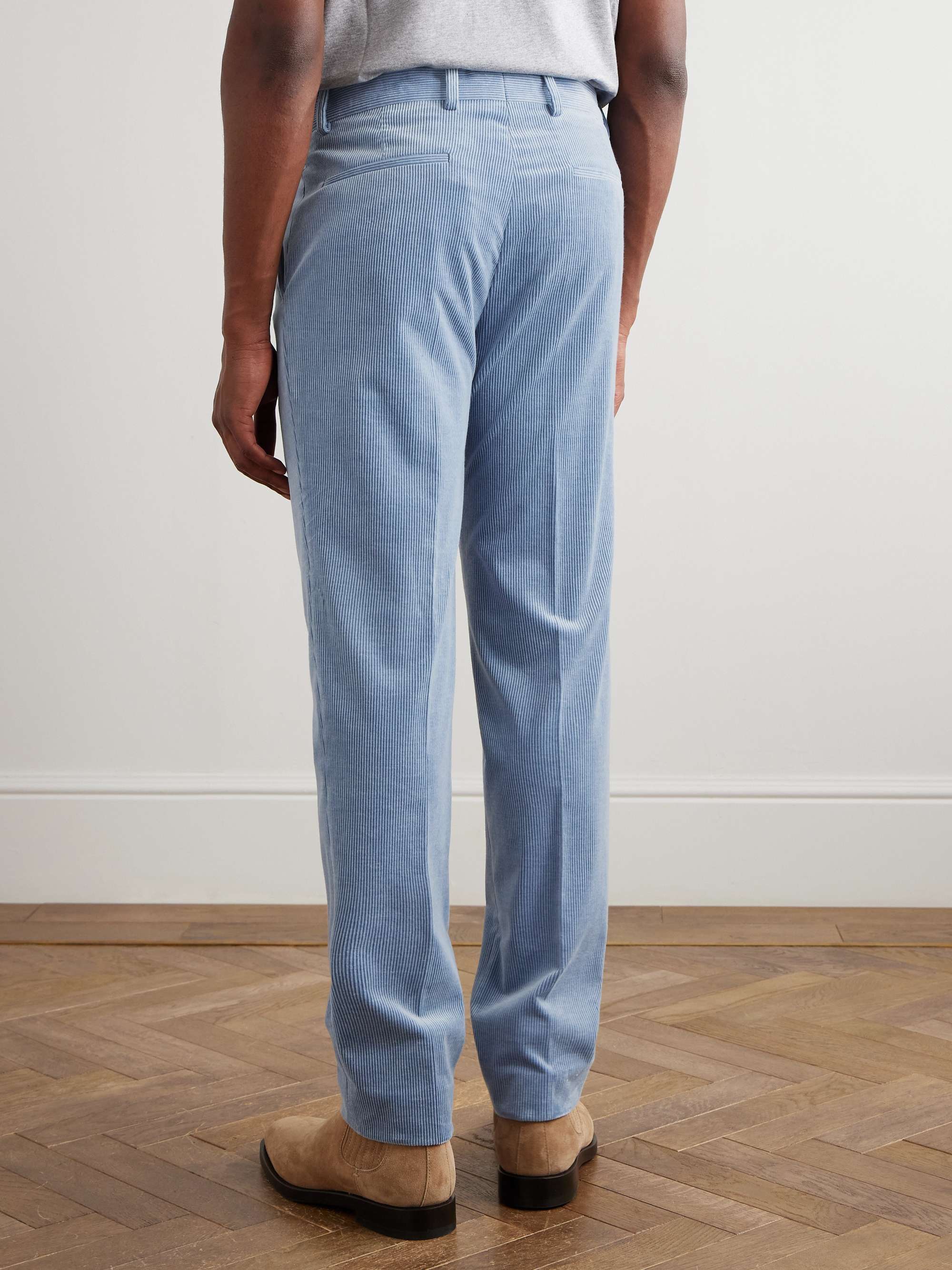 Straight-Leg Pleated Stretch Cotton and Cashmere-Blend Corduroy Suit Trousers view
