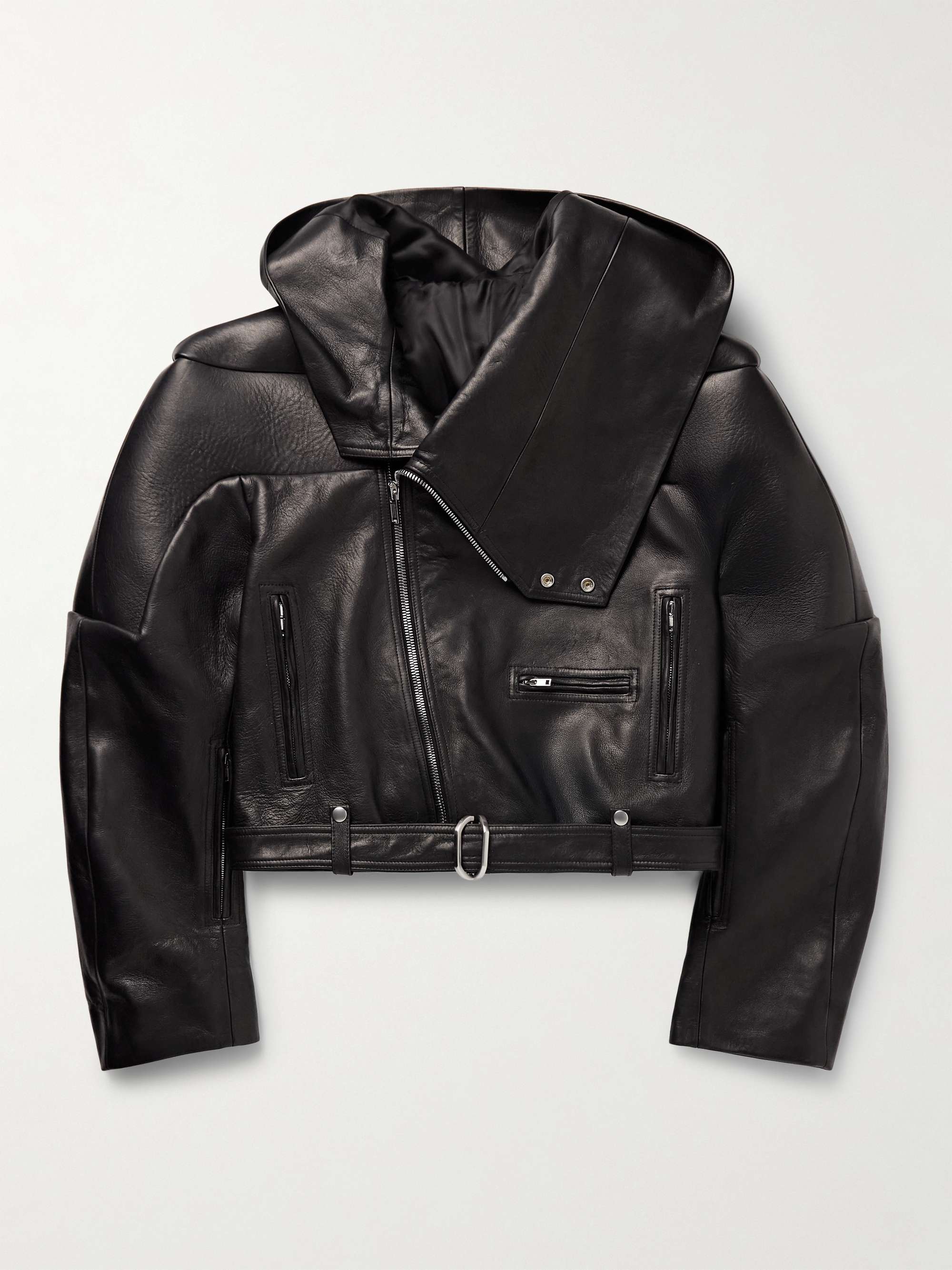 Stooges Cropped Belted Leather Jacket hero visual