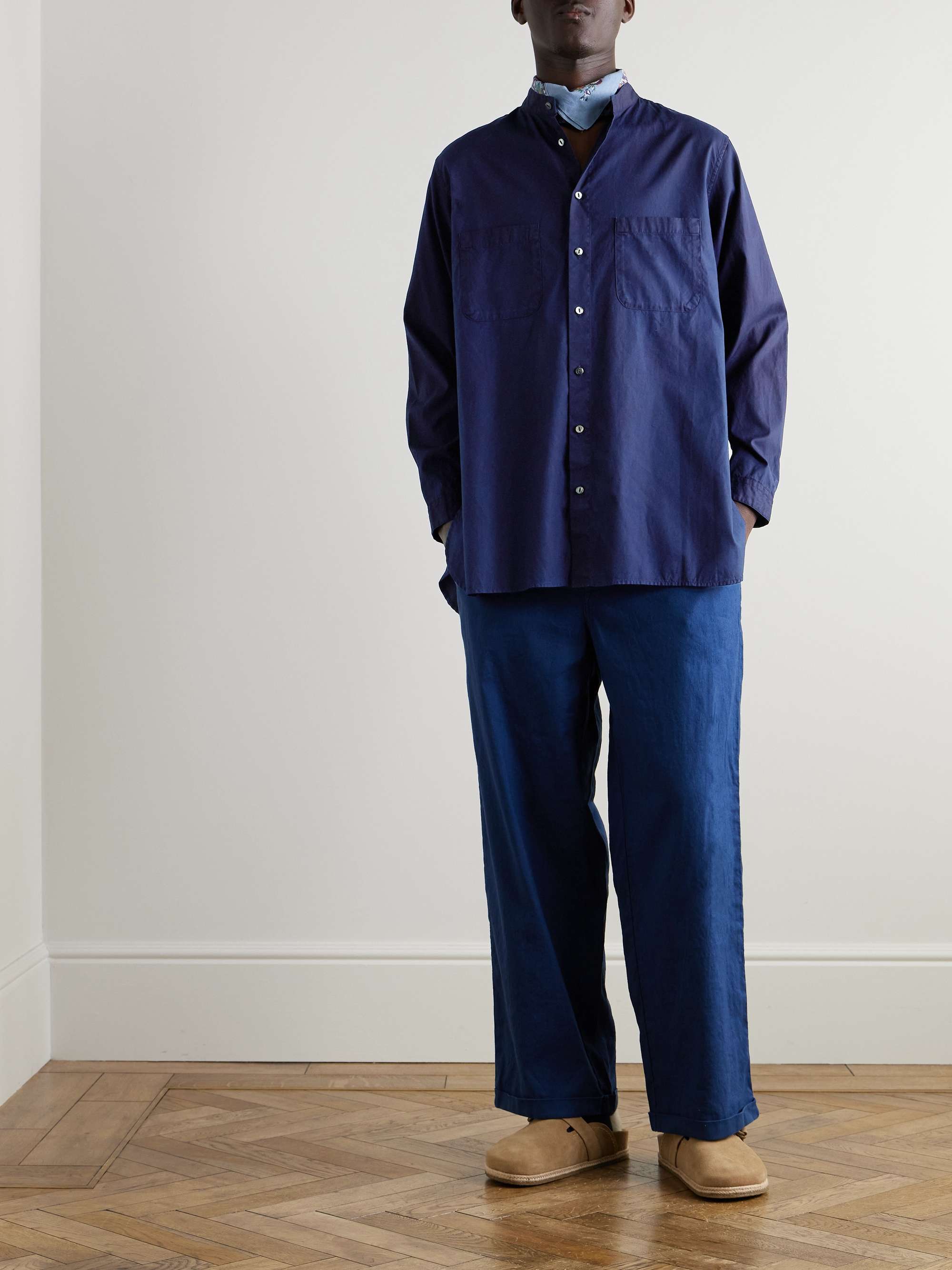Oversized Grandad-Collar Indigo-Dyed Cotton Oxford Shirt view