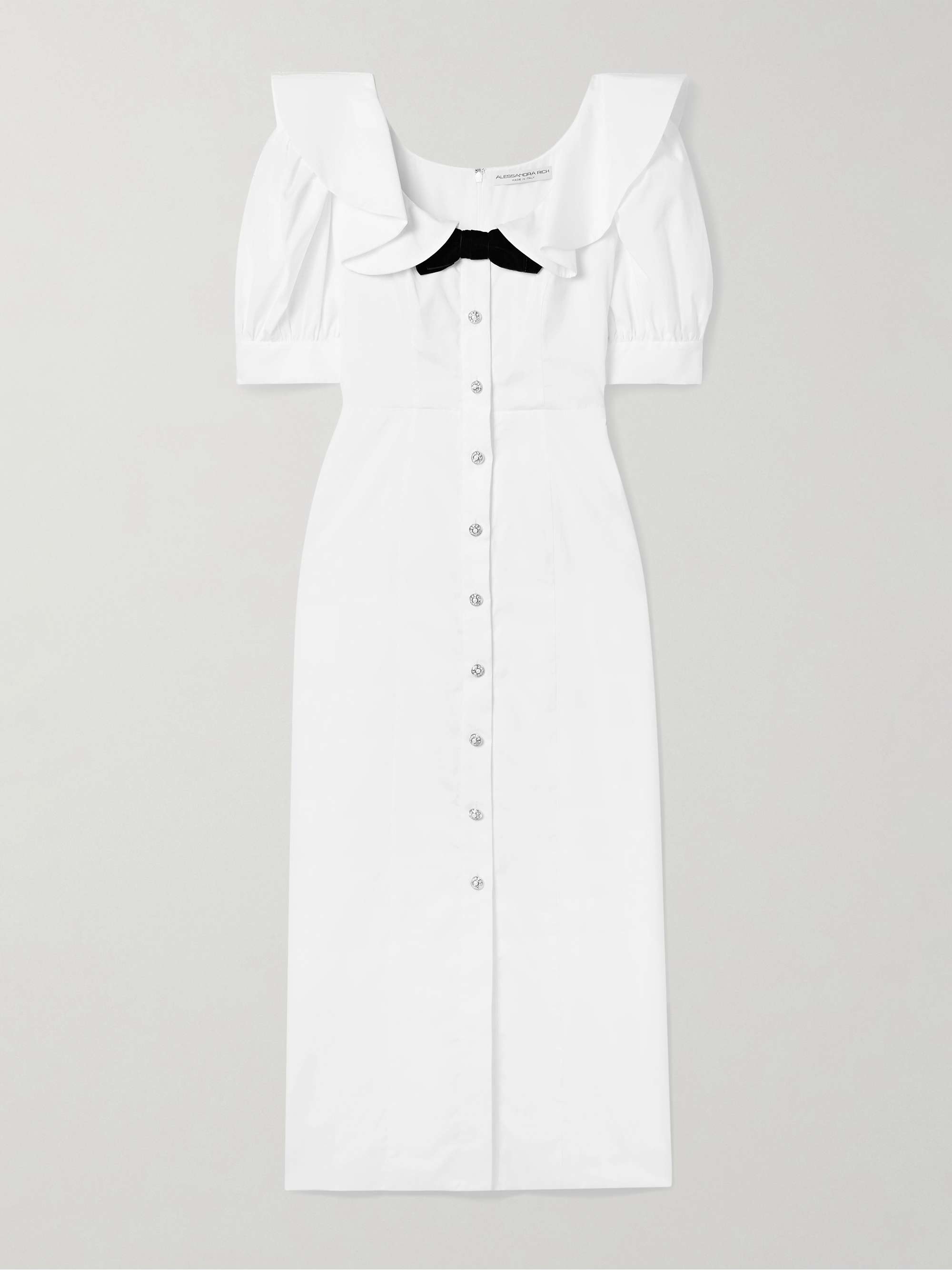 Velvet-trimmed ruffled cotton-poplin midi dress hero visual