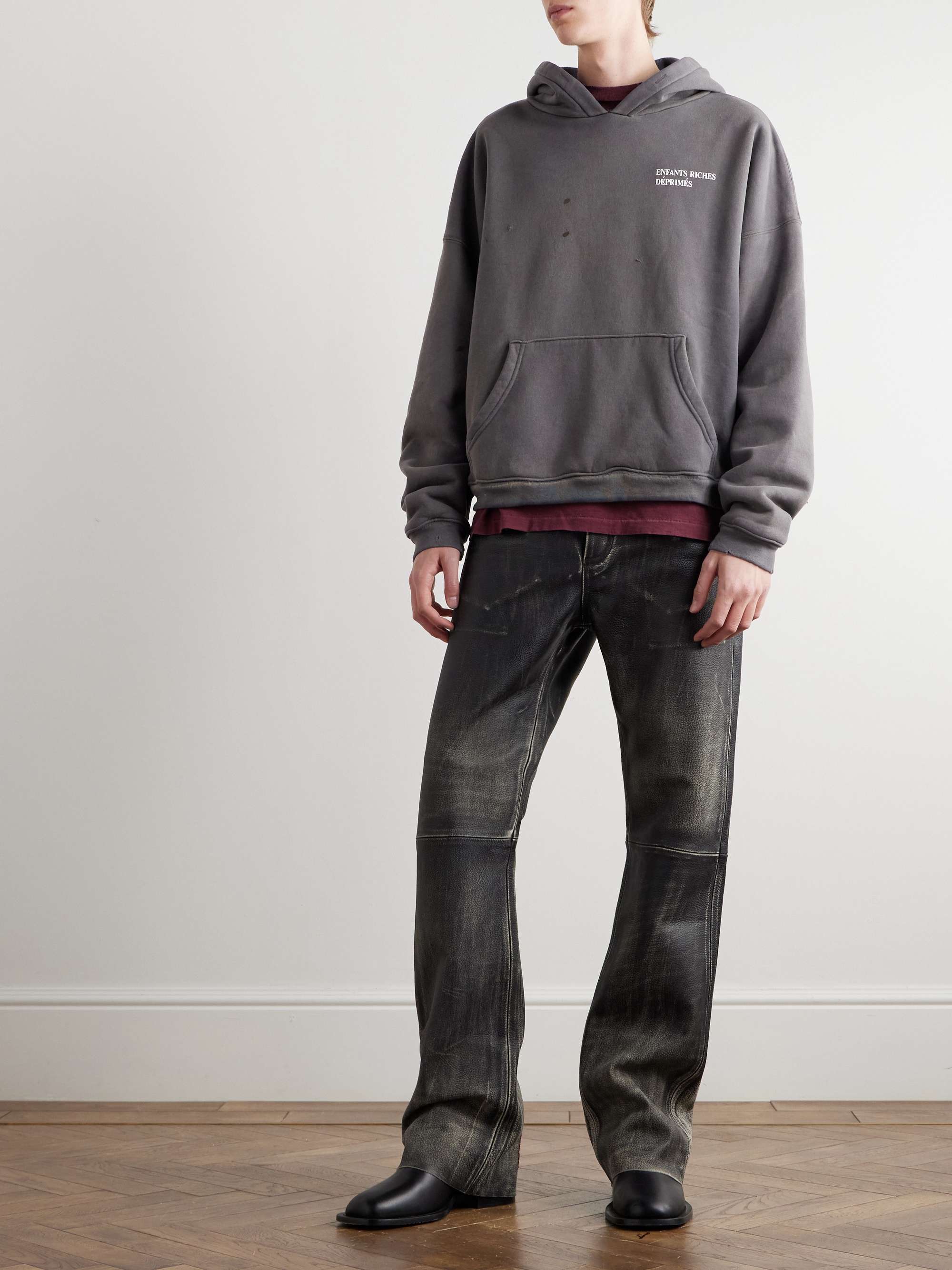 Logo-Print Distressed Cotton-Blend Jersey Hoodie view