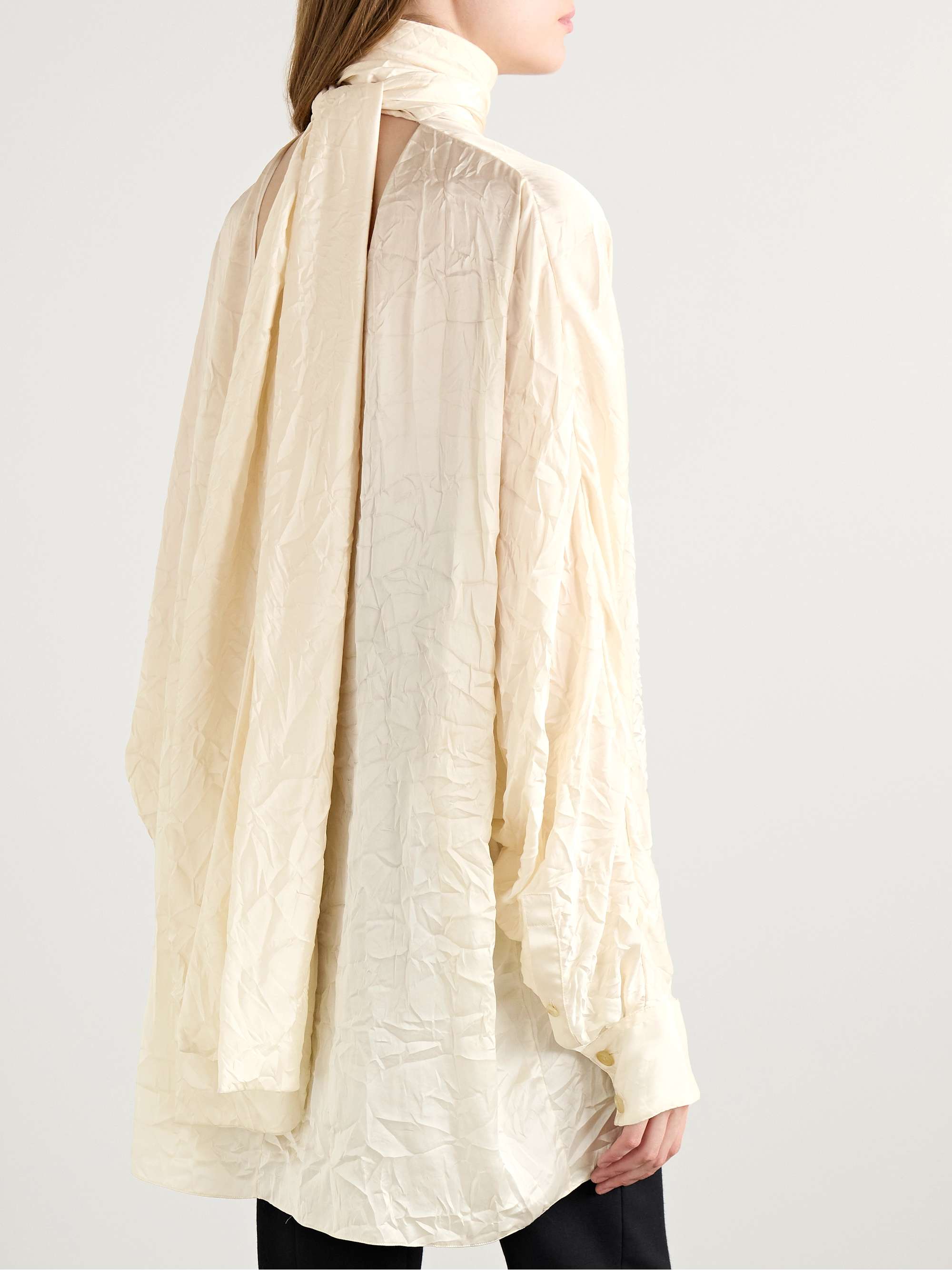 Bex open-back tie-neck crinkled satin-twill top view