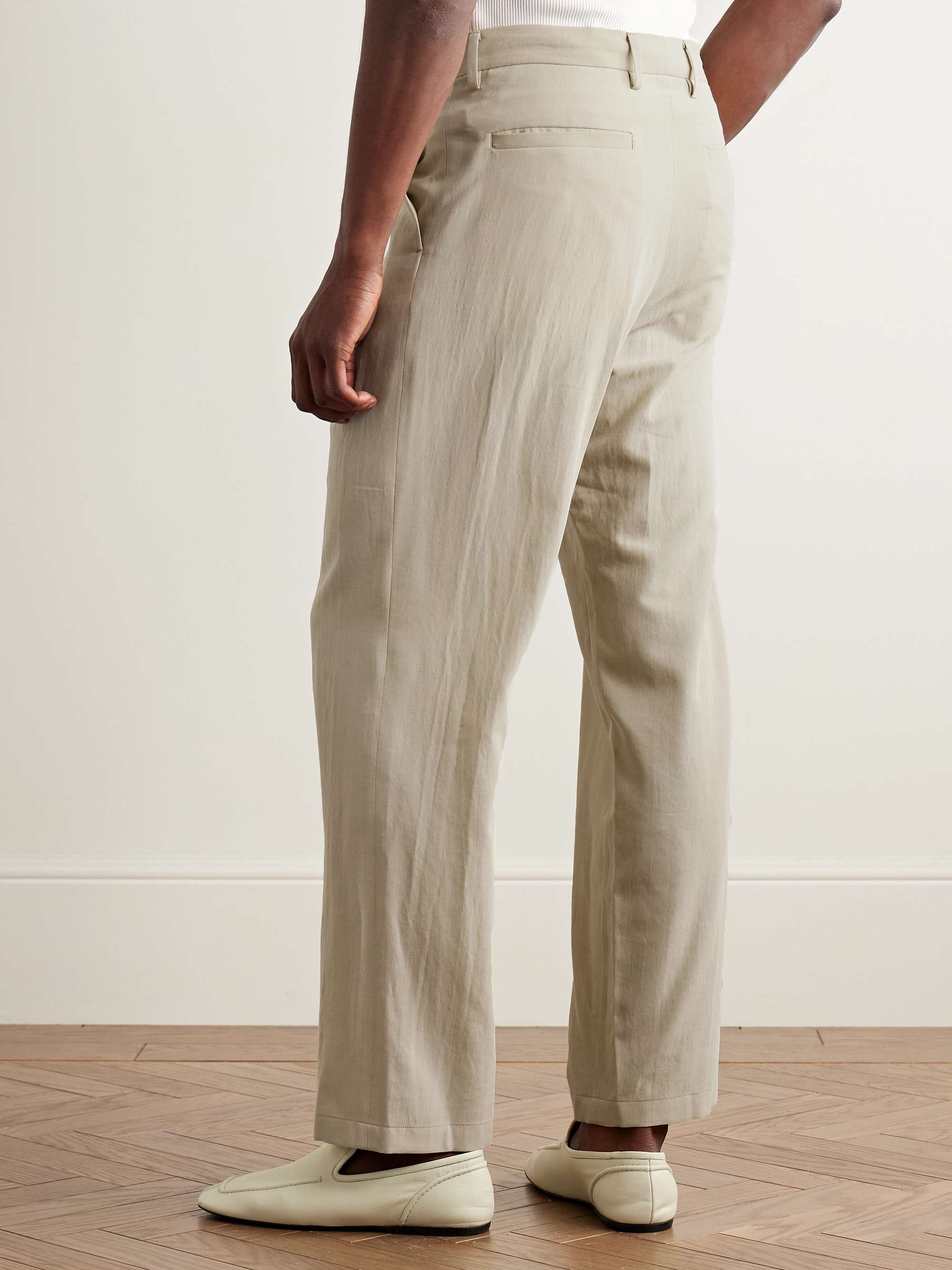 Straight-Leg Pleated Cotton and Wool-Blend Gabardine Trousers view