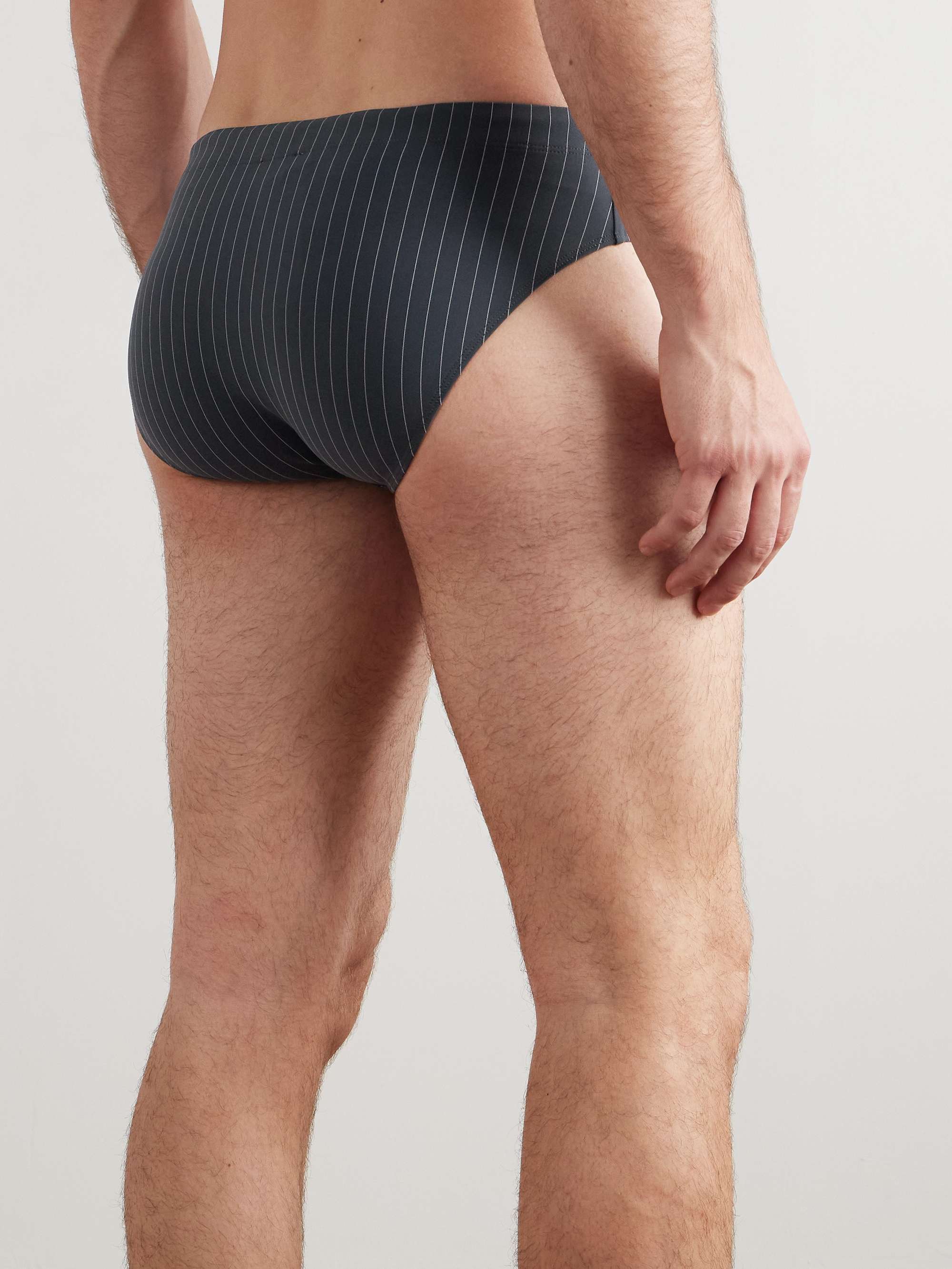 + Emporio Armani Pyla Logo-Embroidered Pinstriped Swim Briefs view
