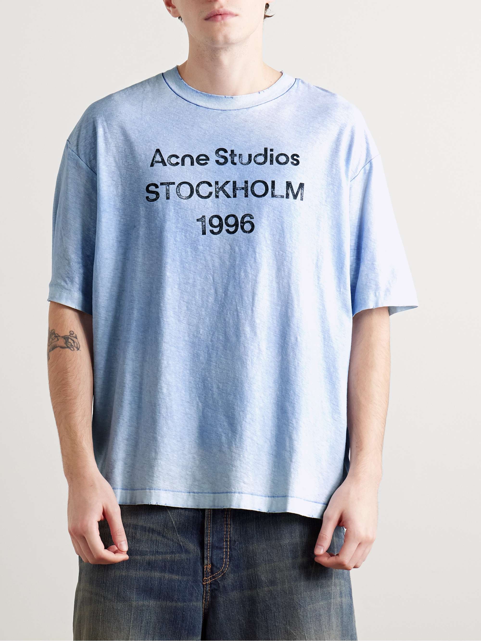 Exford Distressed Logo-Print Cotton and Hemp-Blend Jersey T-Shirt view